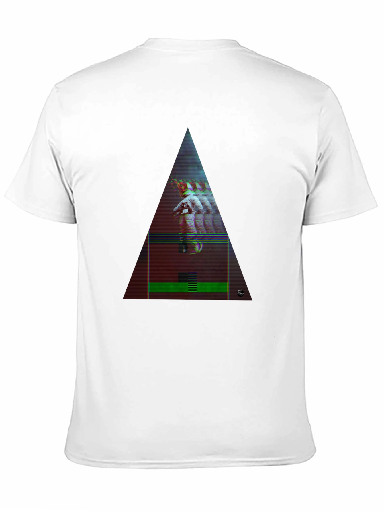 Astronaut Glitch Triangle Black T-Shirt