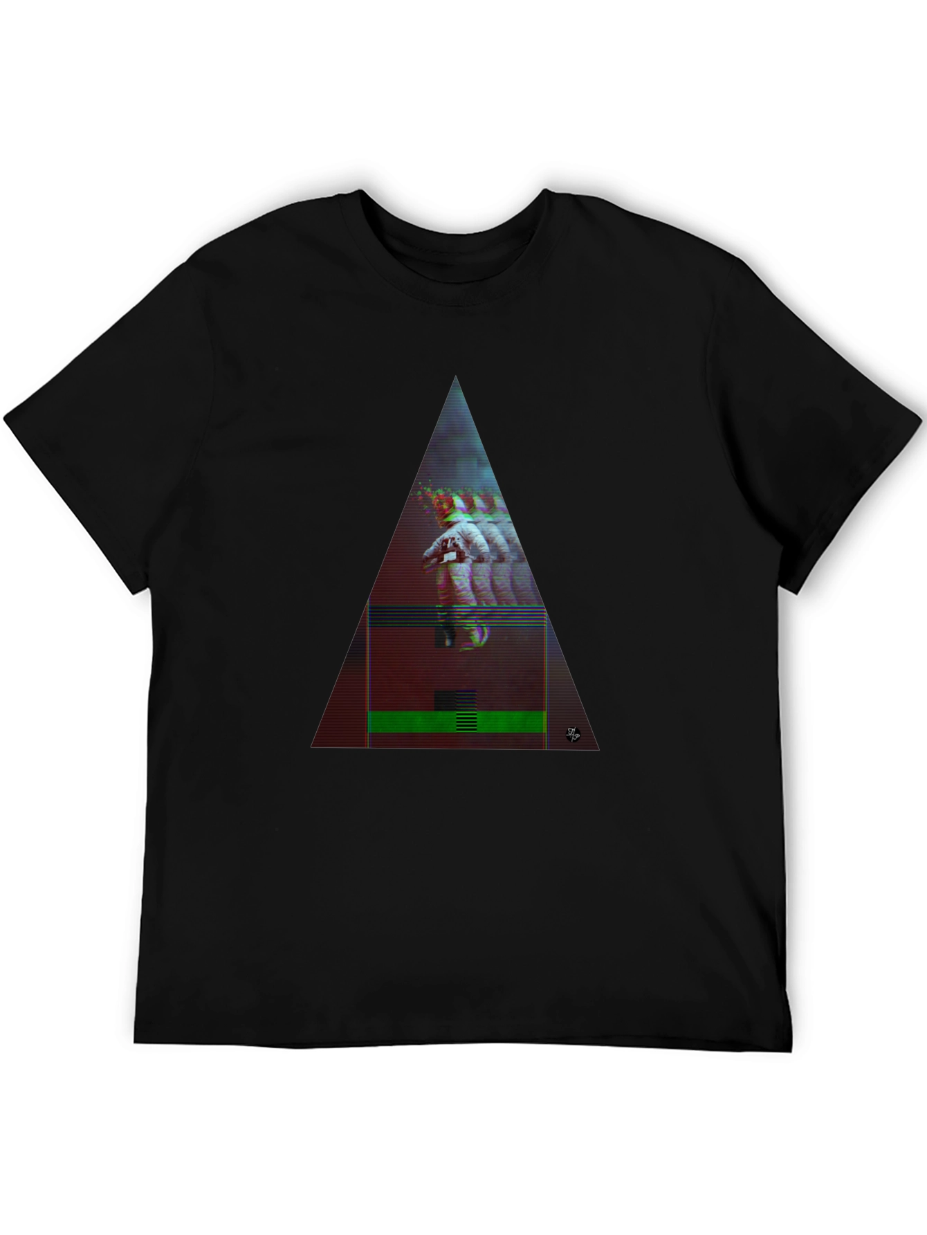 Astronaut Glitch Triangle Black T-Shirt