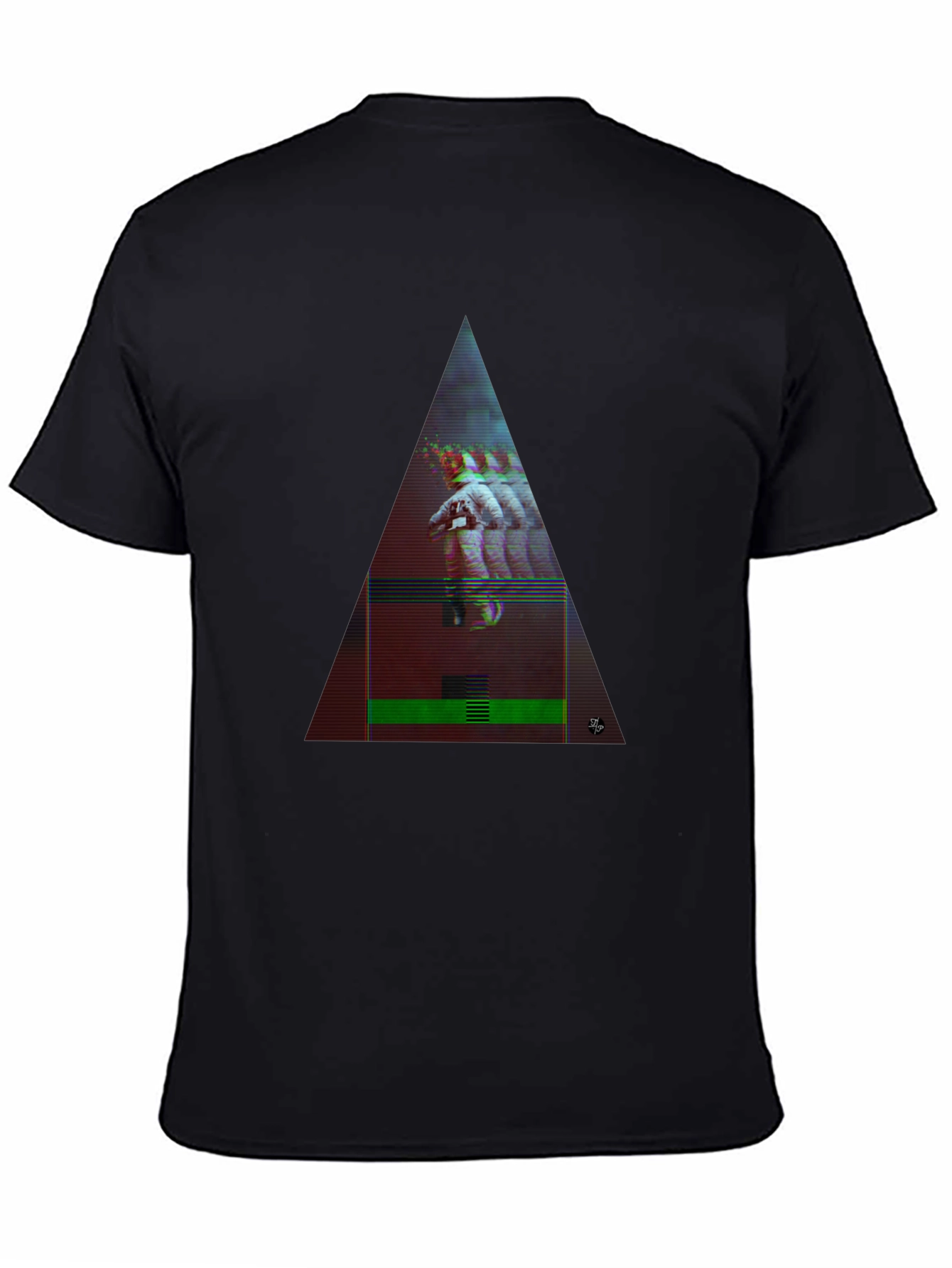 Astronaut Glitch Triangle Black T-Shirt