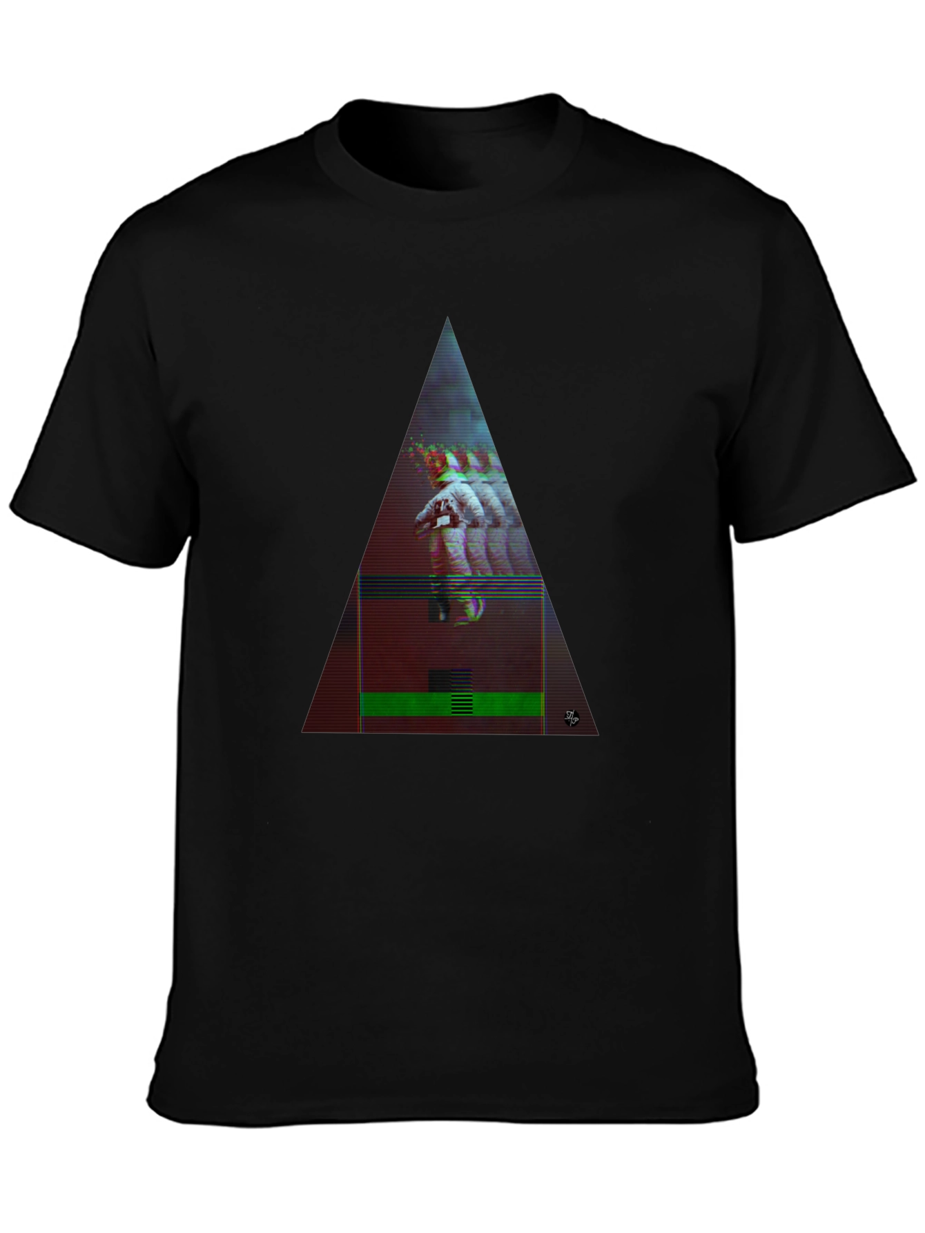 Astronaut Glitch Triangle Black T-Shirt