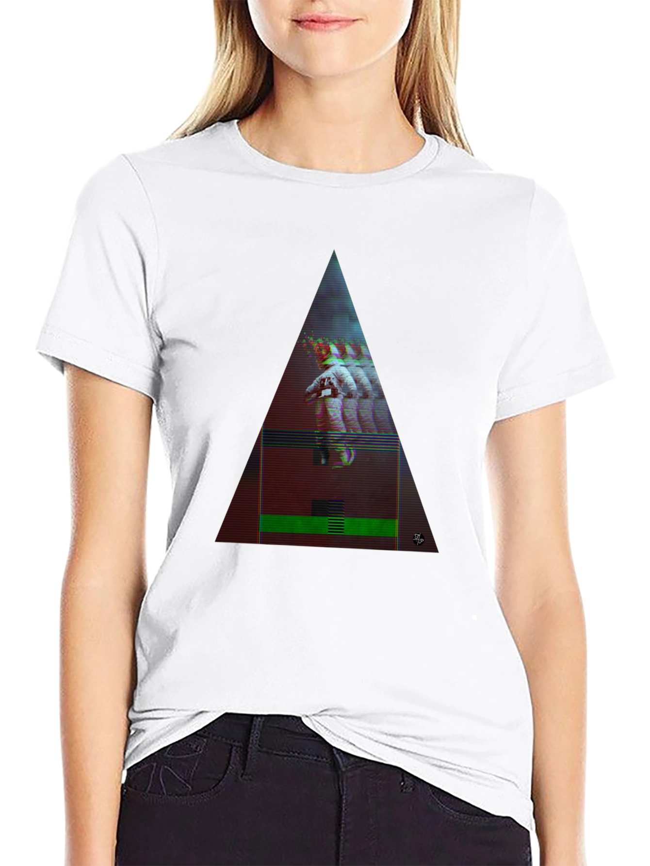 Astronaut Glitch Triangle Black T-Shirt