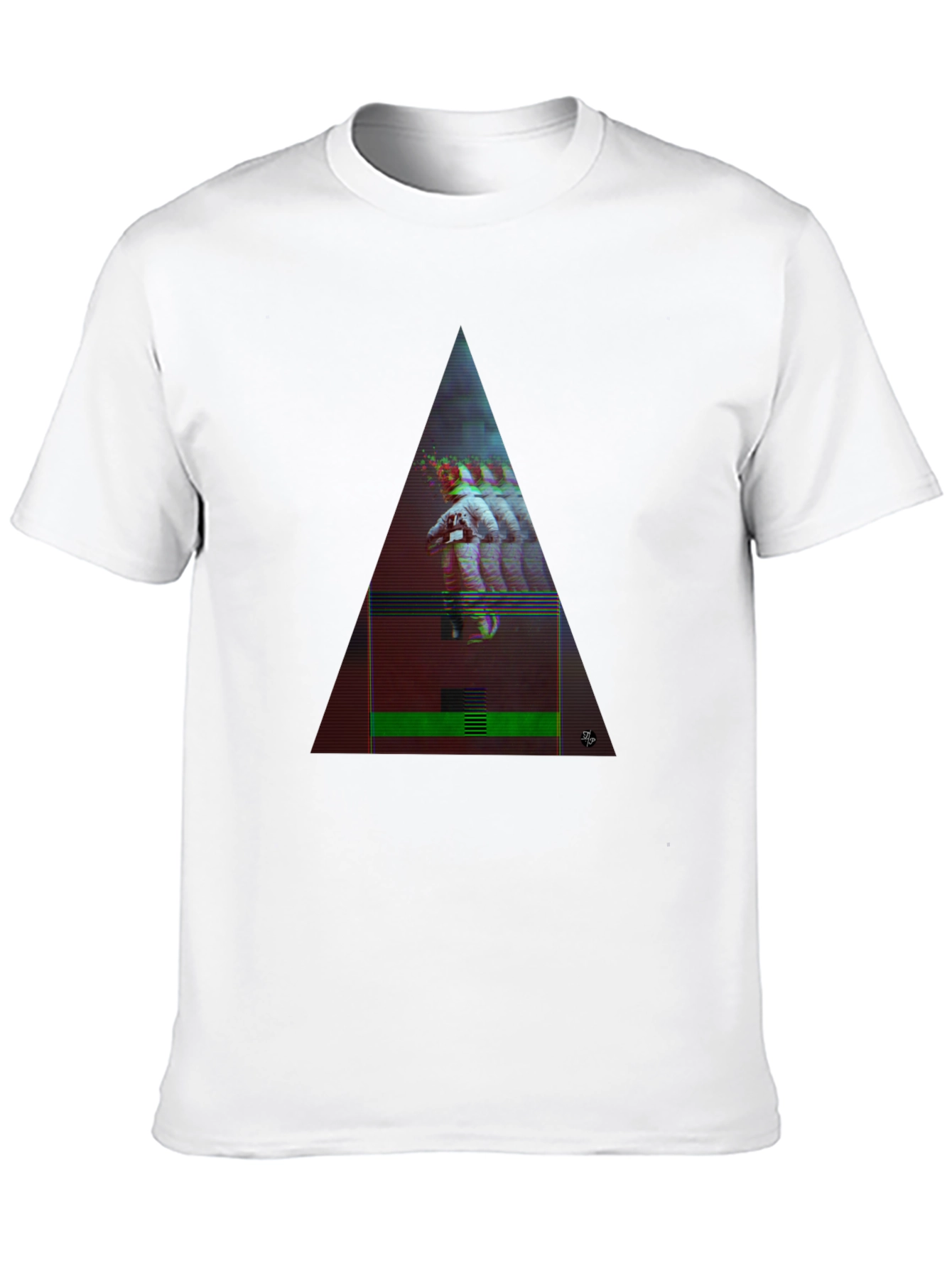 Astronaut Glitch Triangle Black T-Shirt