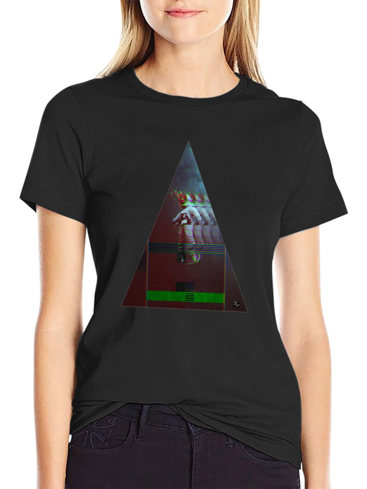 Astronaut Glitch Triangle Black T-Shirt