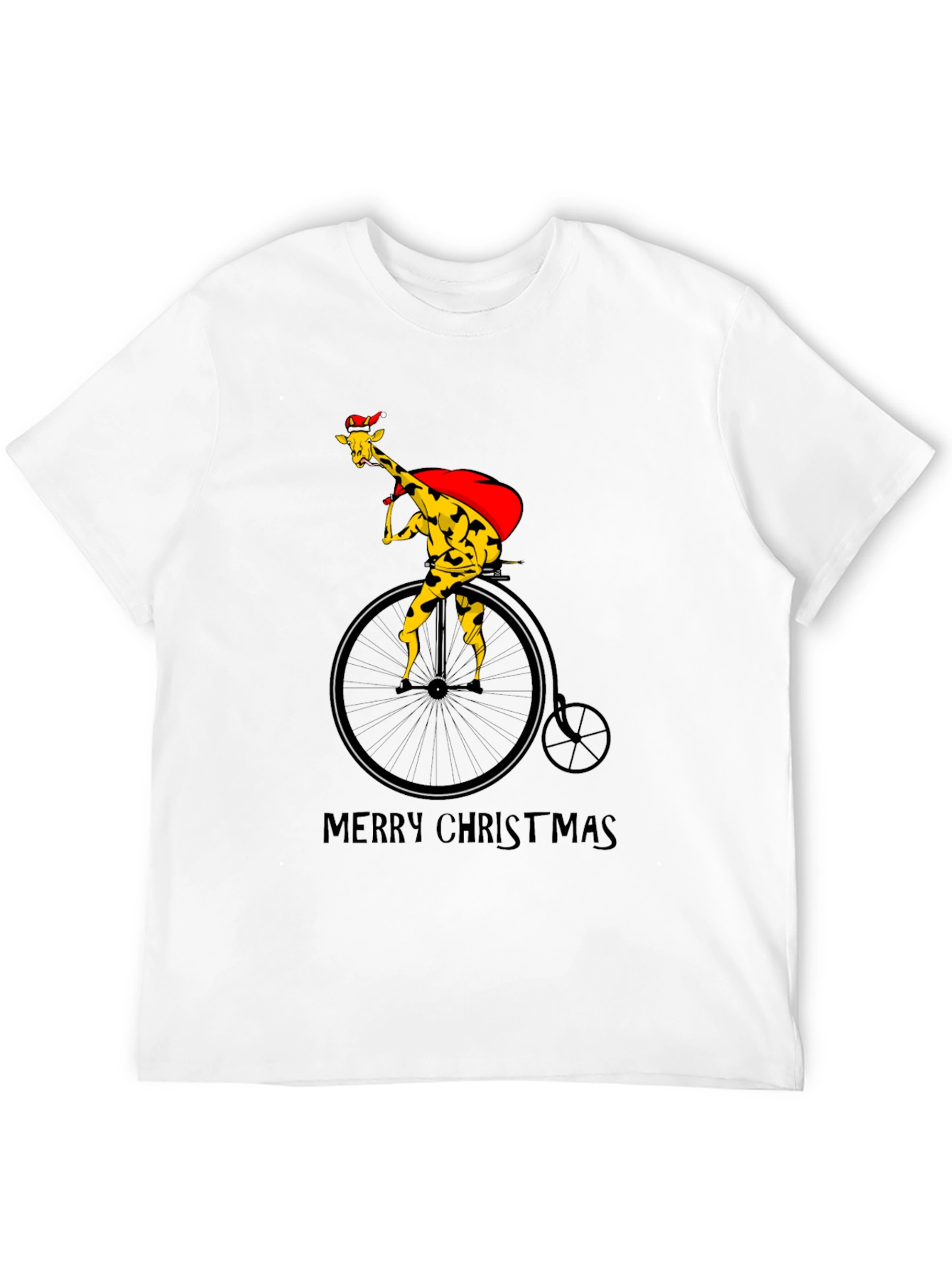 Christmas Giraffe on Bike T-Shirt