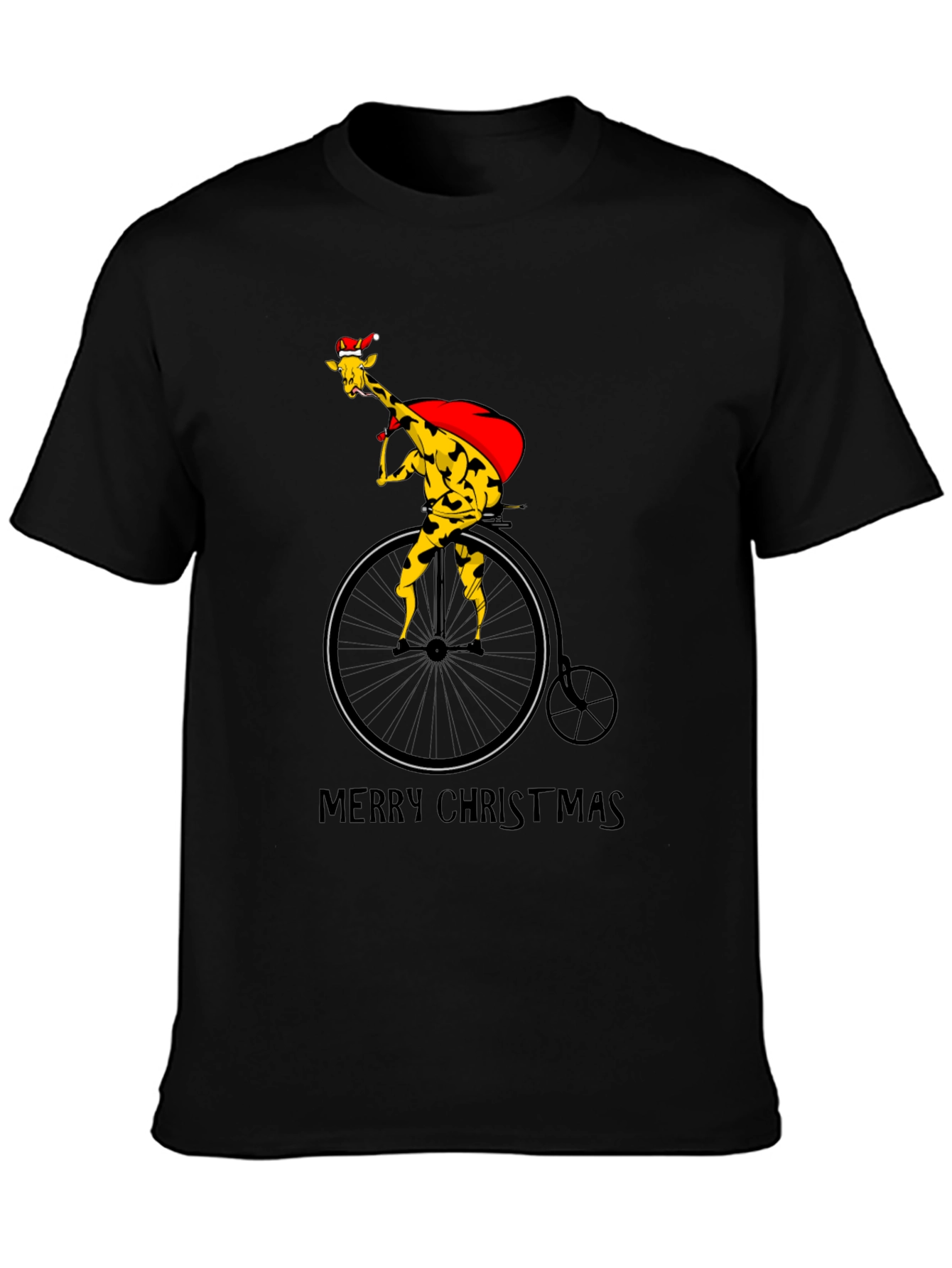 Christmas Giraffe on Bike T-Shirt