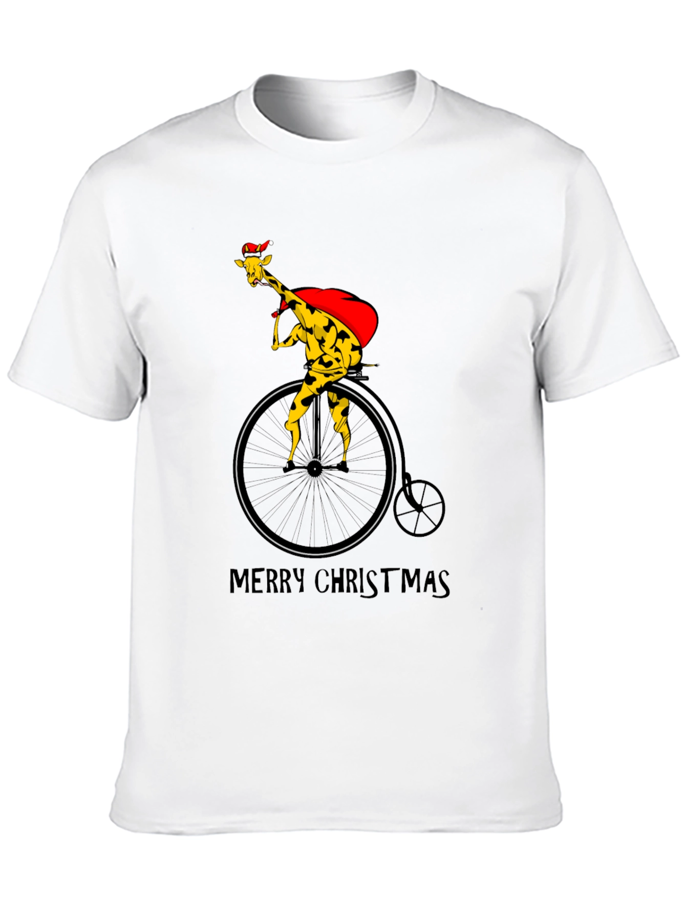 Christmas Giraffe on Bike T-Shirt