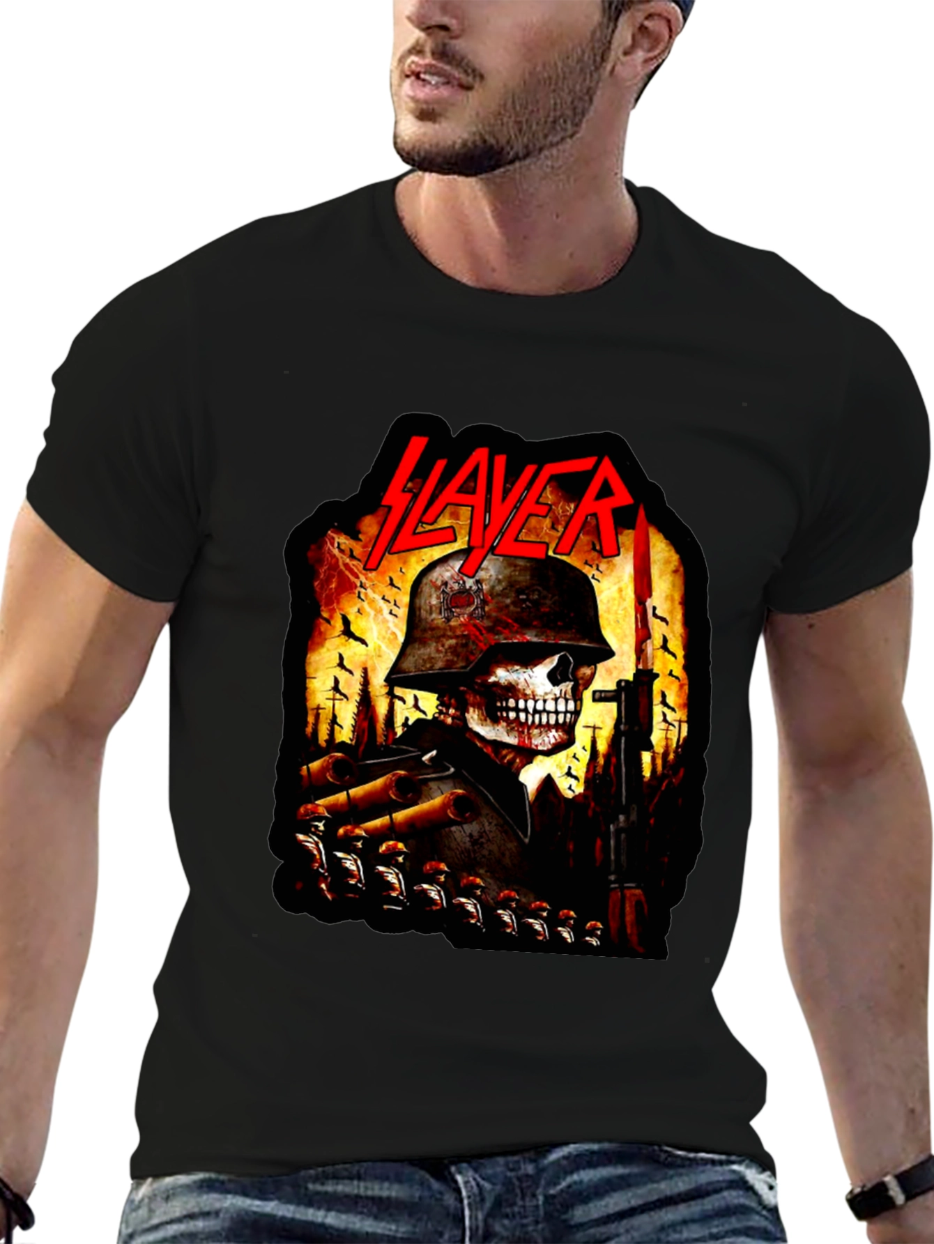 Slayer Band Skull Soldier Graphic Black T-Shirt