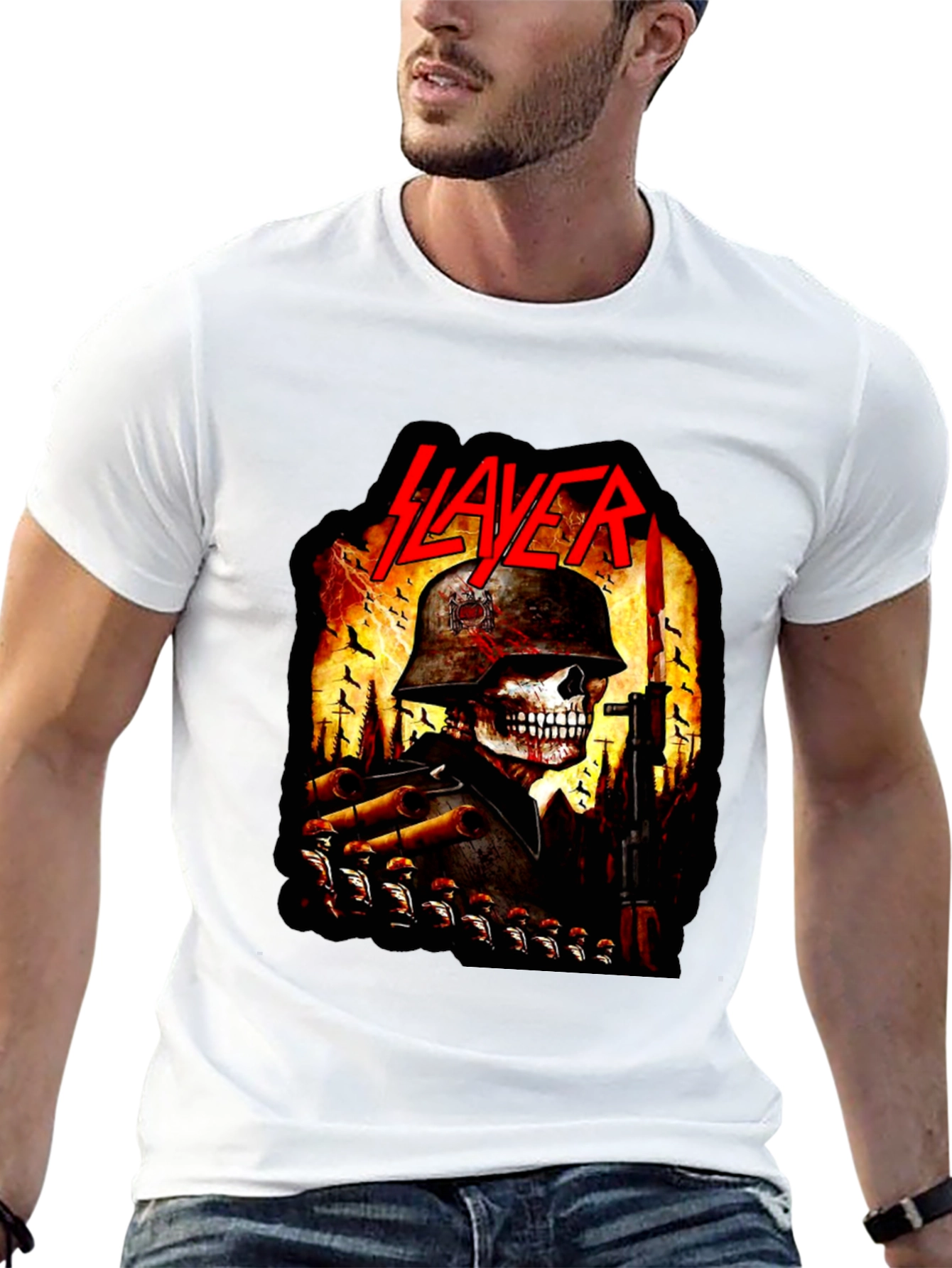 Slayer Band Skull Soldier Graphic Black T-Shirt