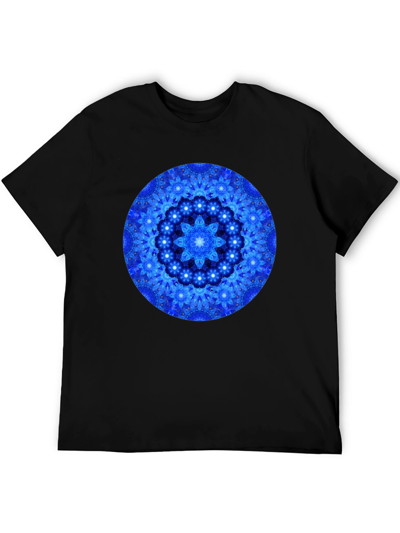 Blue Mandala Graphic Print Black T-Shirt