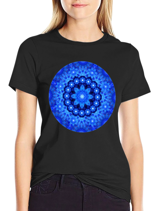 Blue Mandala Graphic Print Black T-Shirt