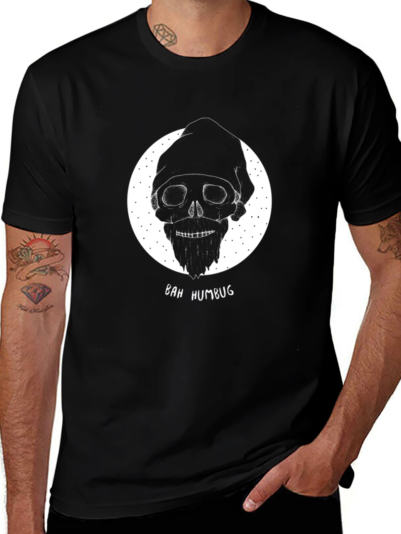 Bah Humbug Skull Graphic Tee - Mens Black T-Shirt