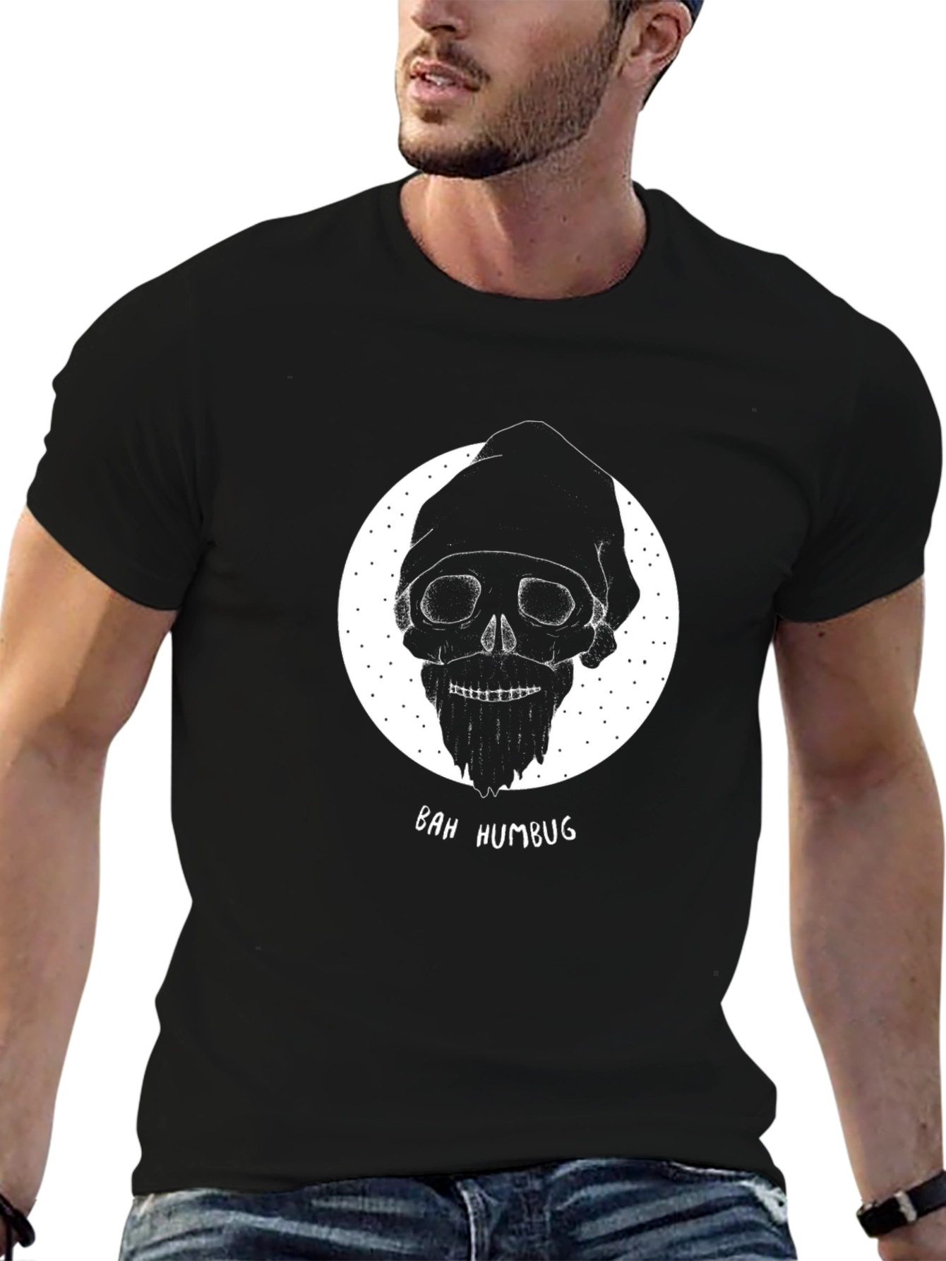 Bah Humbug Skull Graphic Tee - Mens Black T-Shirt