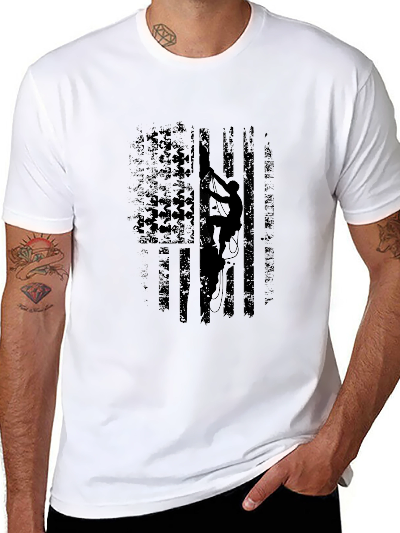 Climbing American Flag Black T-Shirt