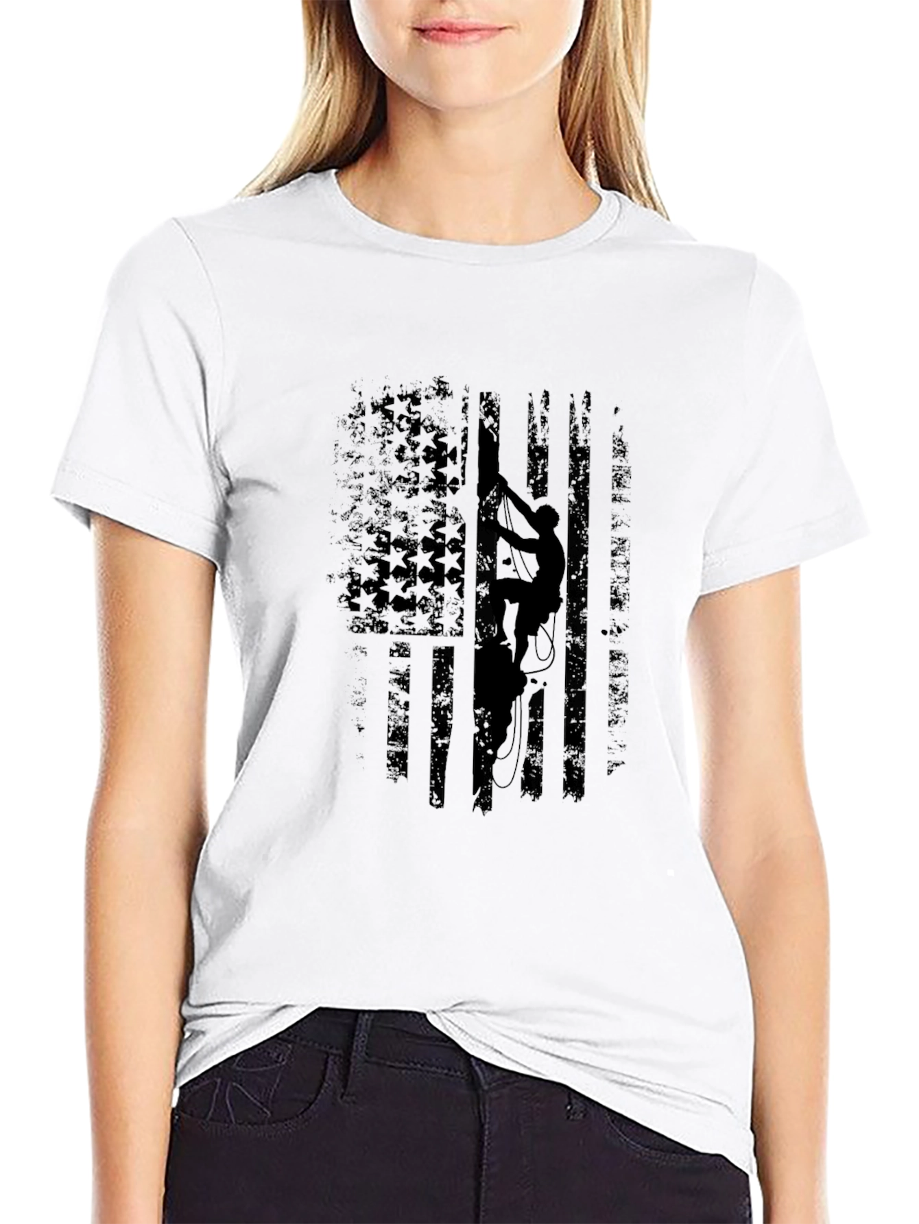Climbing American Flag Black T-Shirt