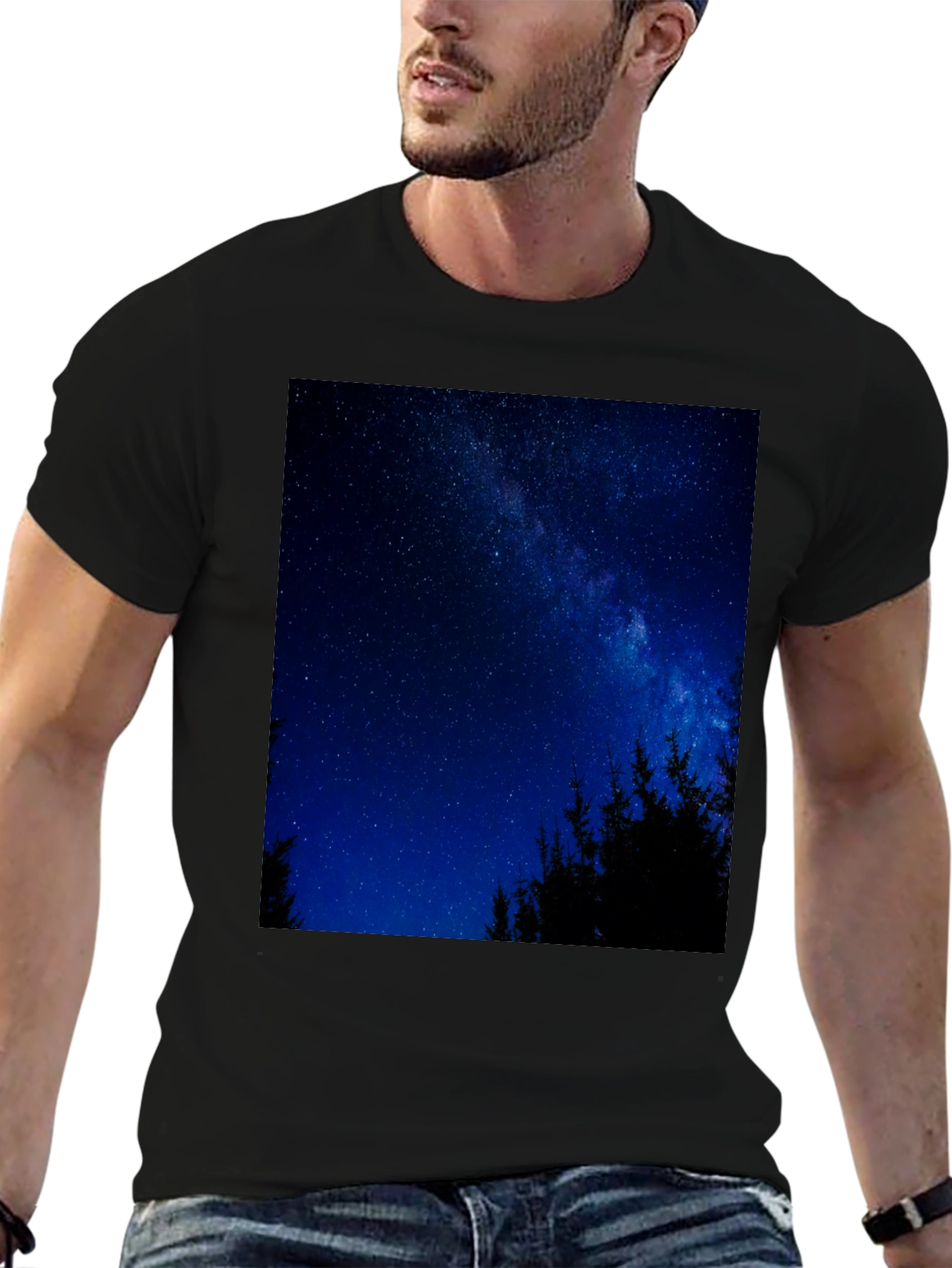 Starry Night Sky Graphic Tee - Mens Black T-Shirt