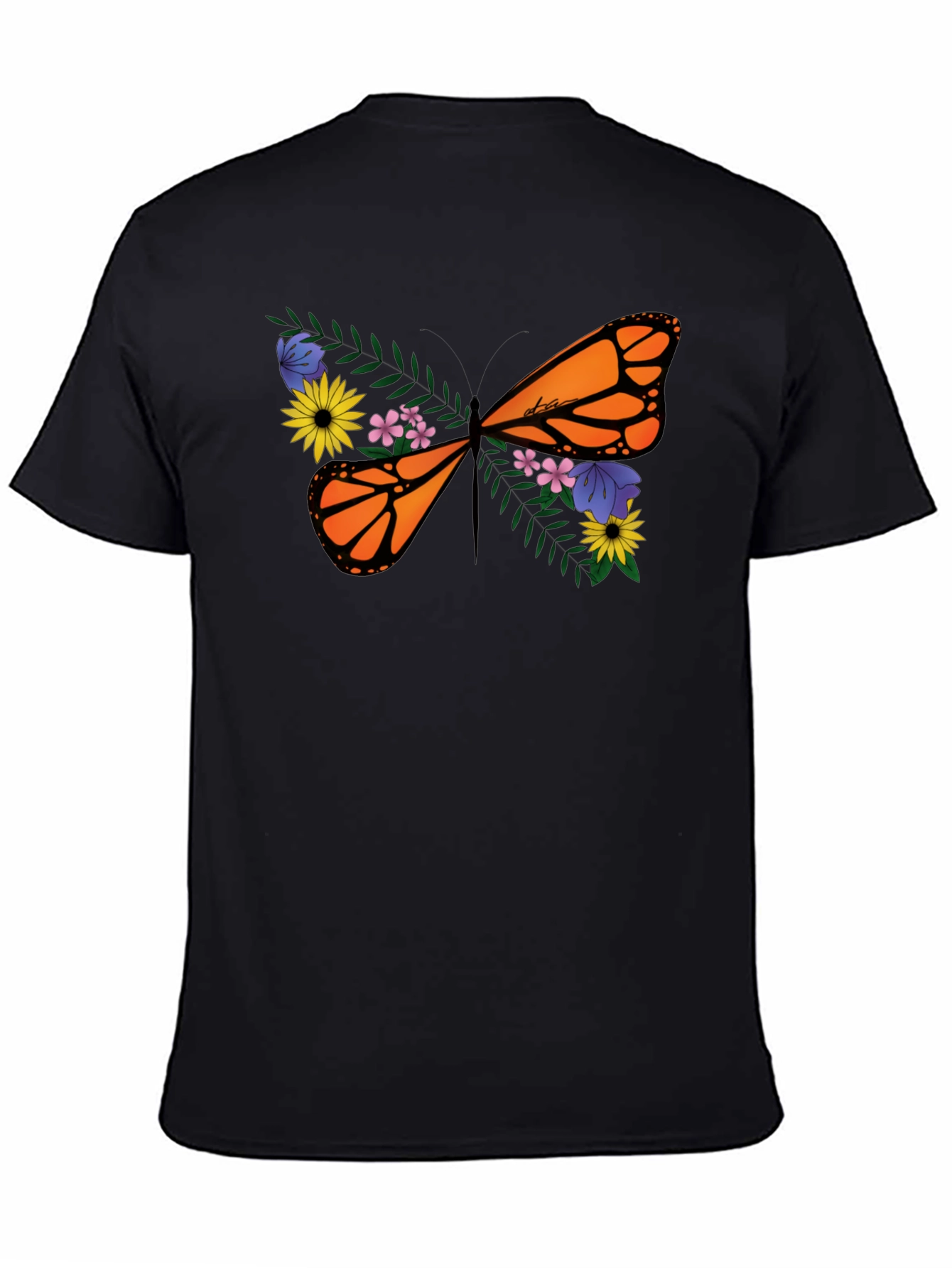 Floral Butterfly Graphic Tee - Black