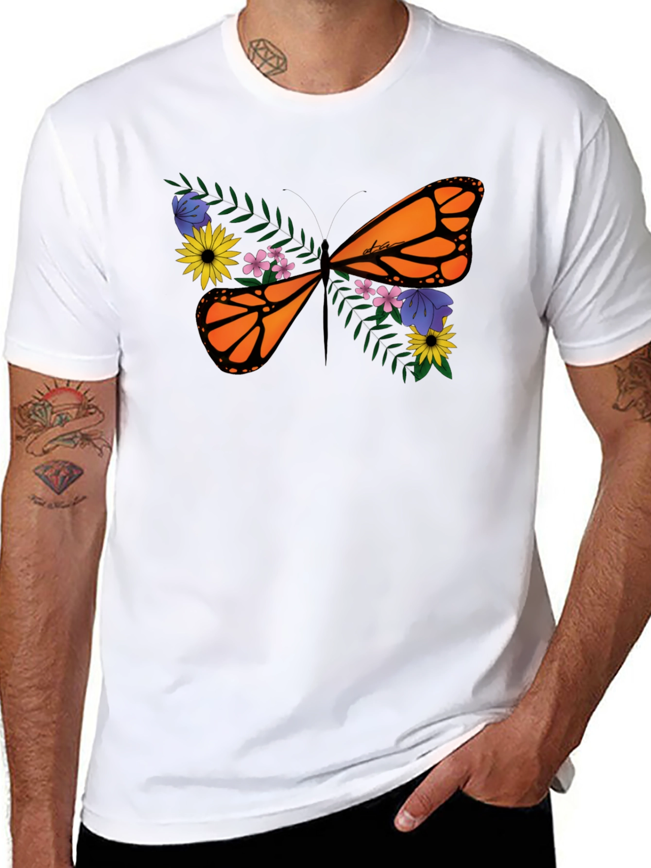 Floral Butterfly Graphic Tee - Black