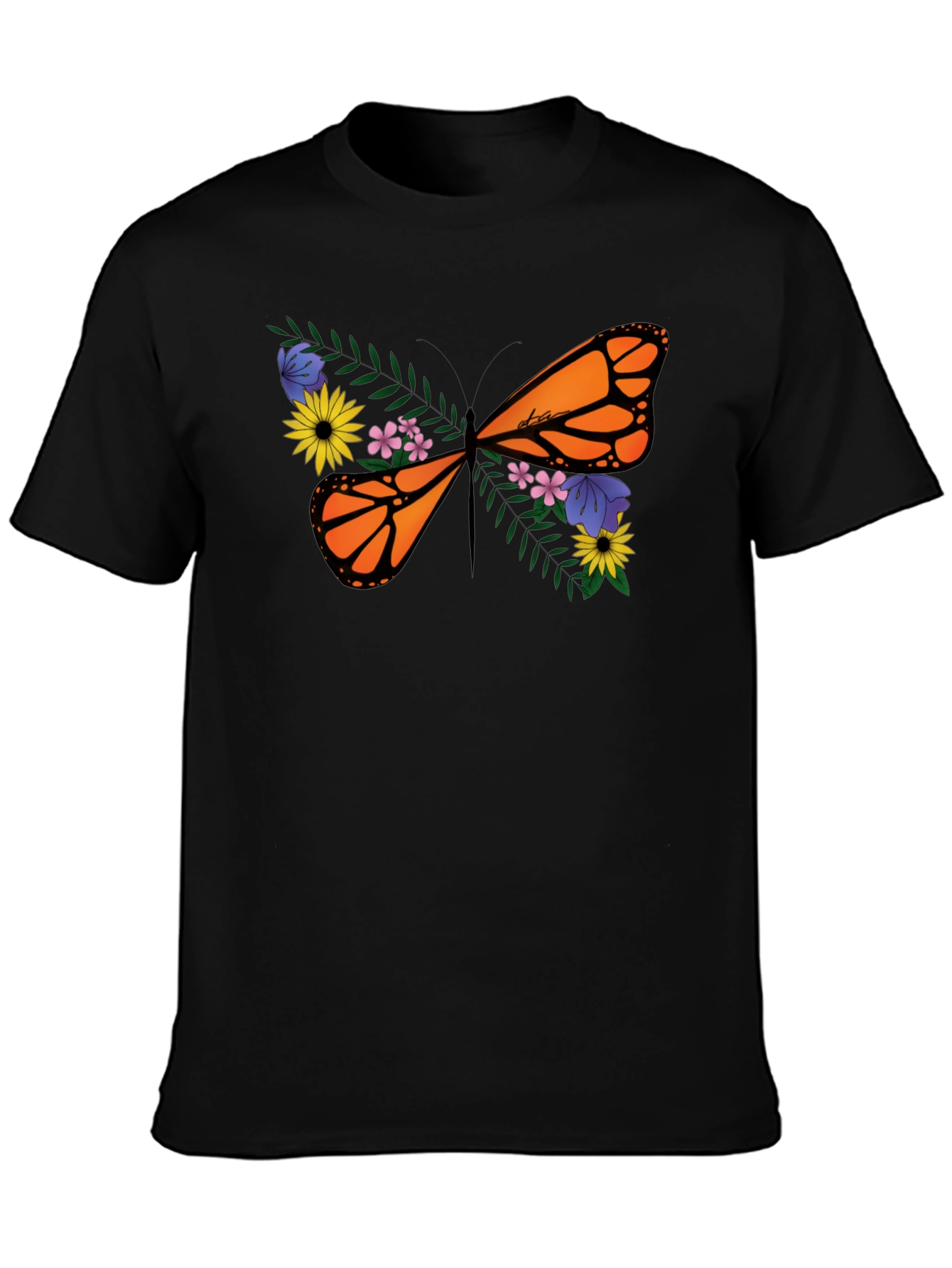 Floral Butterfly Graphic Tee - Black