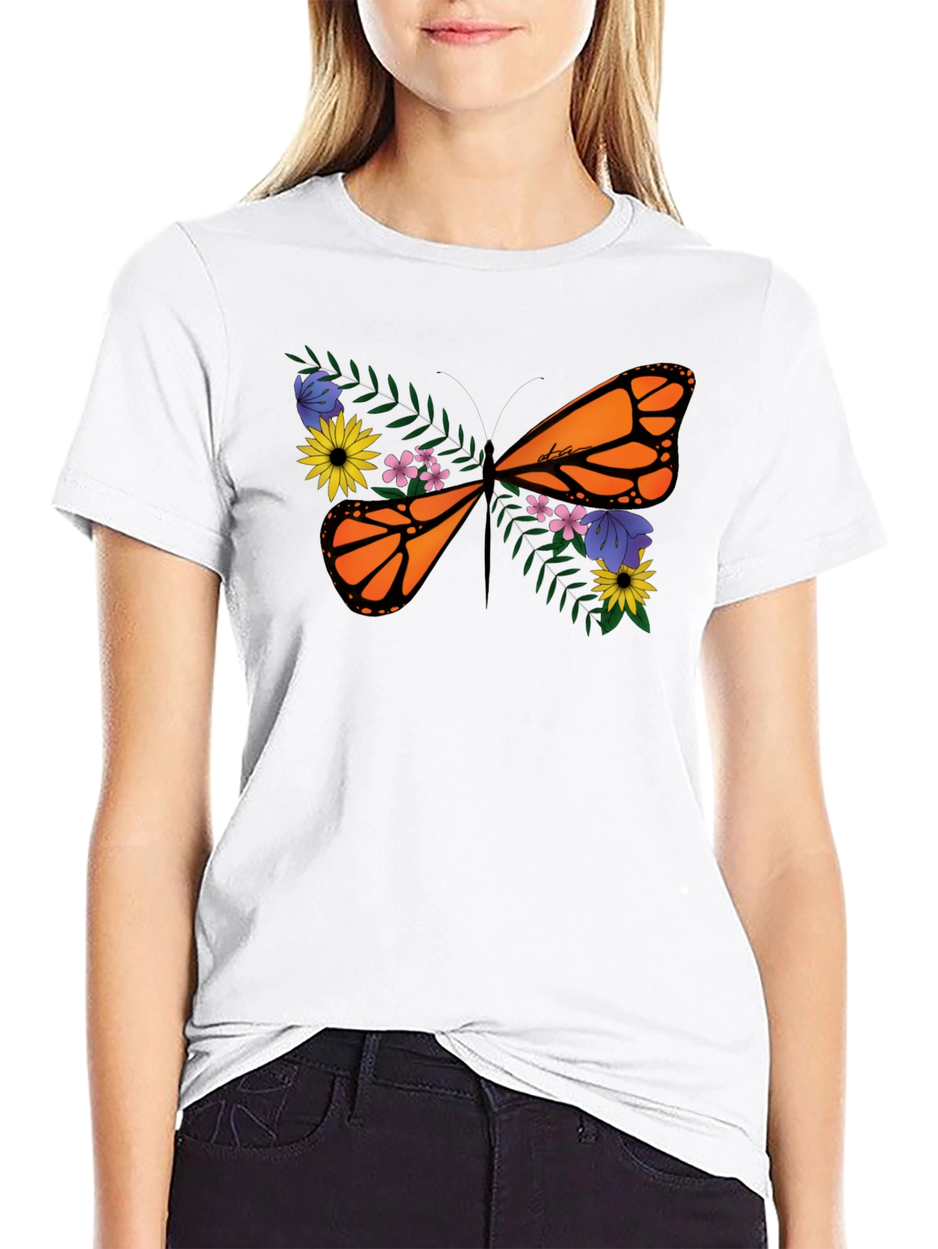 Floral Butterfly Graphic Tee - Black
