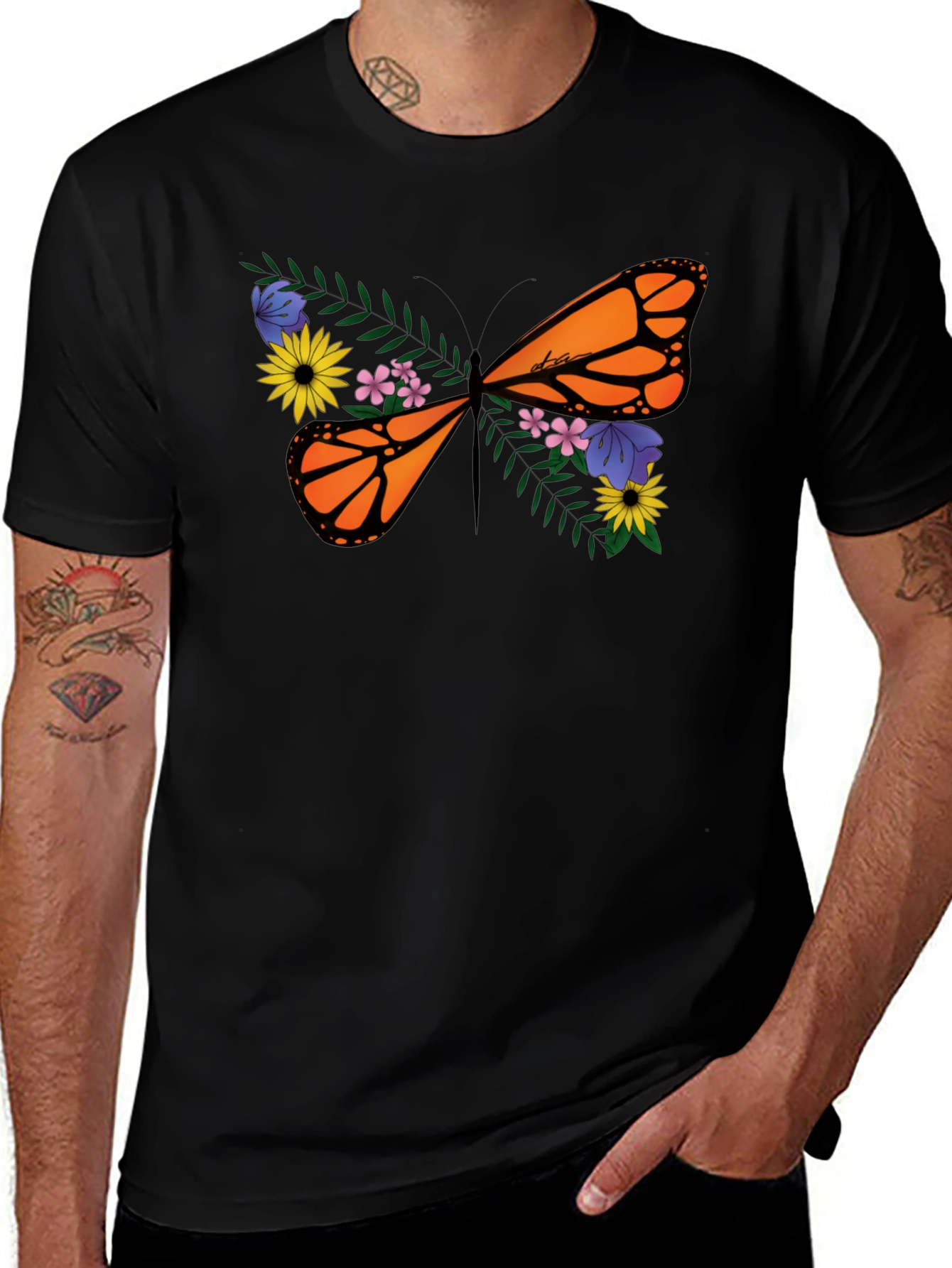 Floral Butterfly Graphic Tee - Black