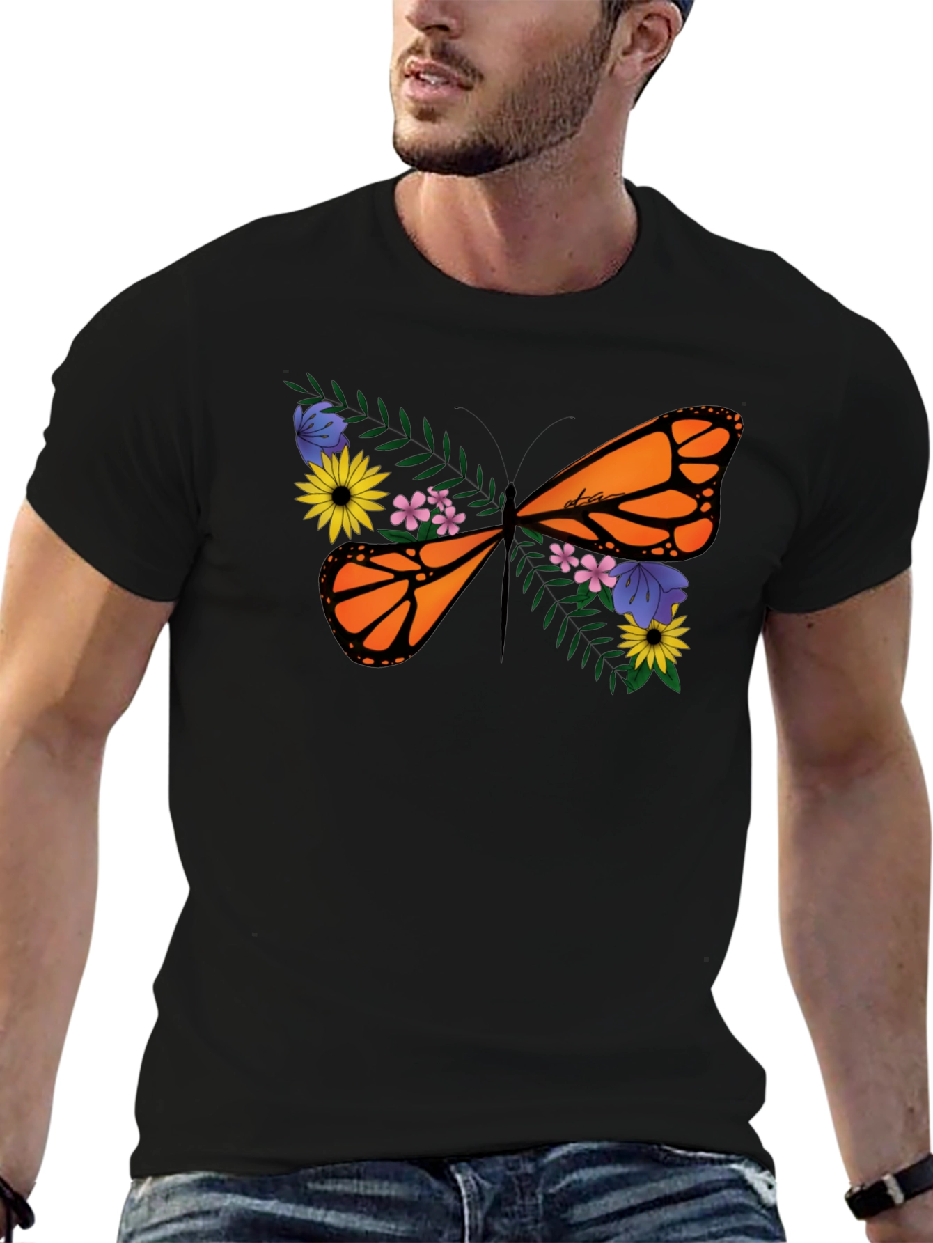 Floral Butterfly Graphic Tee - Black