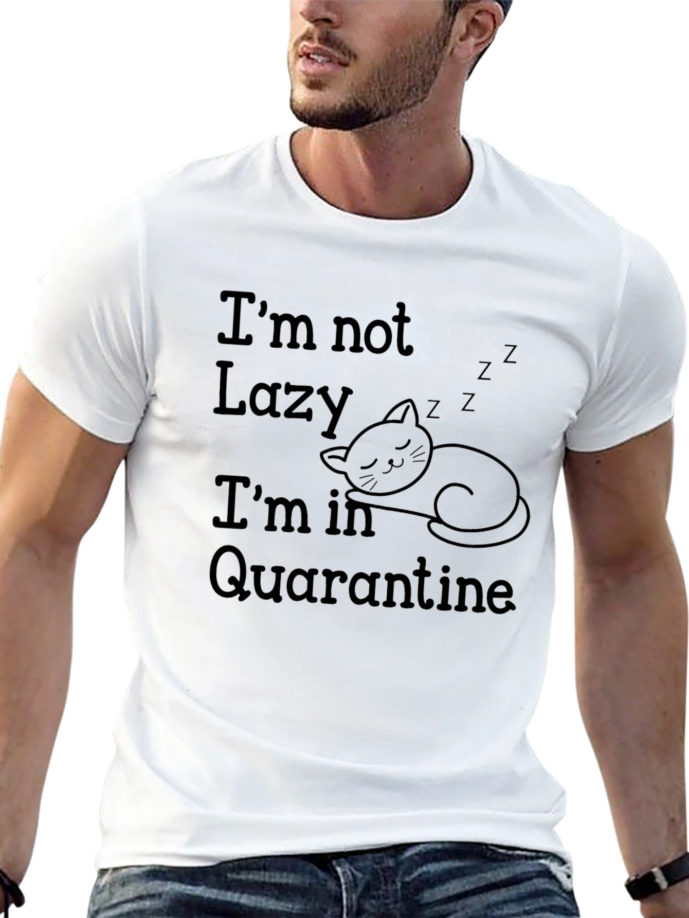 Quarantine Cat Black Graphic T-Shirt