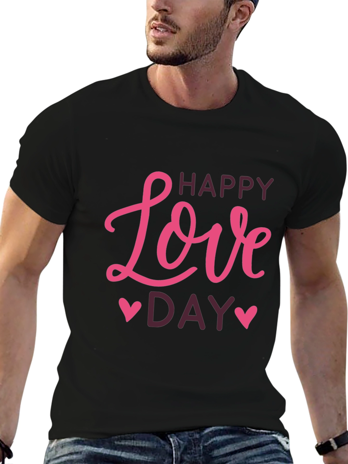 Happy Love Day Graphic Tee - Black T-Shirt