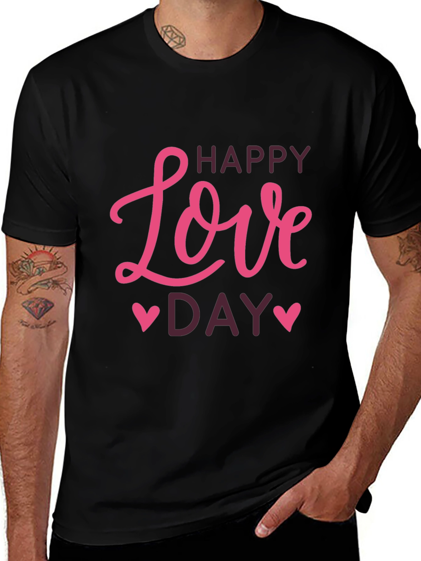 Happy Love Day Graphic Tee - Black T-Shirt