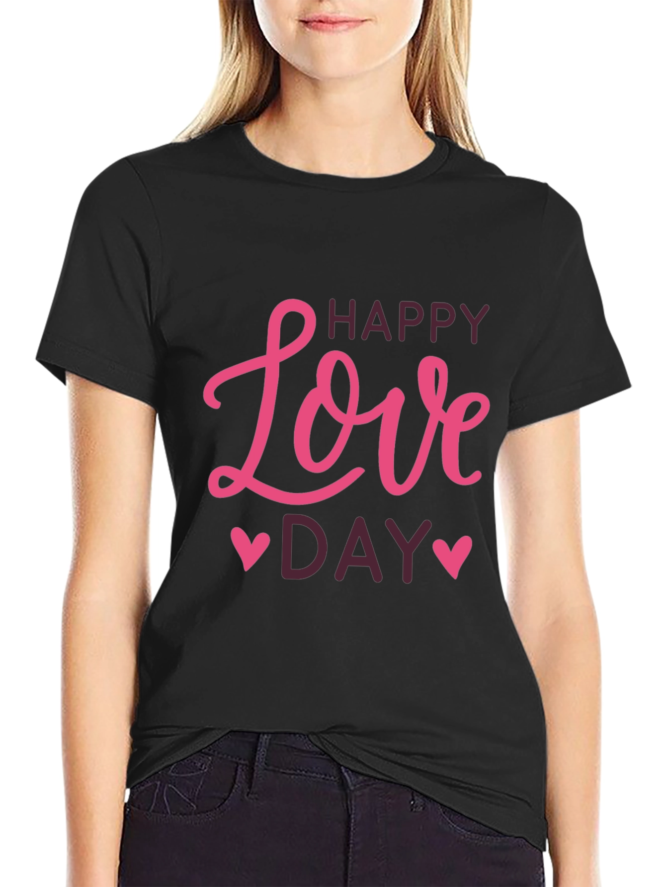 Happy Love Day Graphic Tee - Black T-Shirt