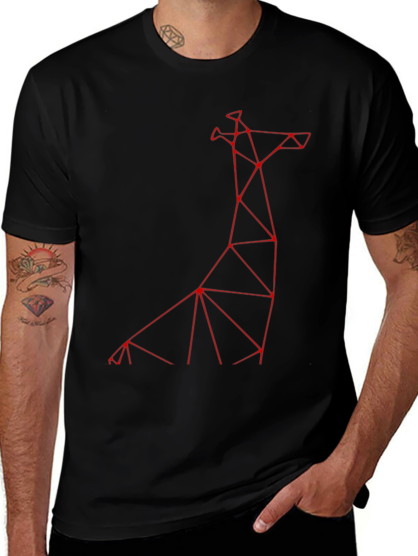Geometric Giraffe Graphic Tee - Modern Black T-Shirt