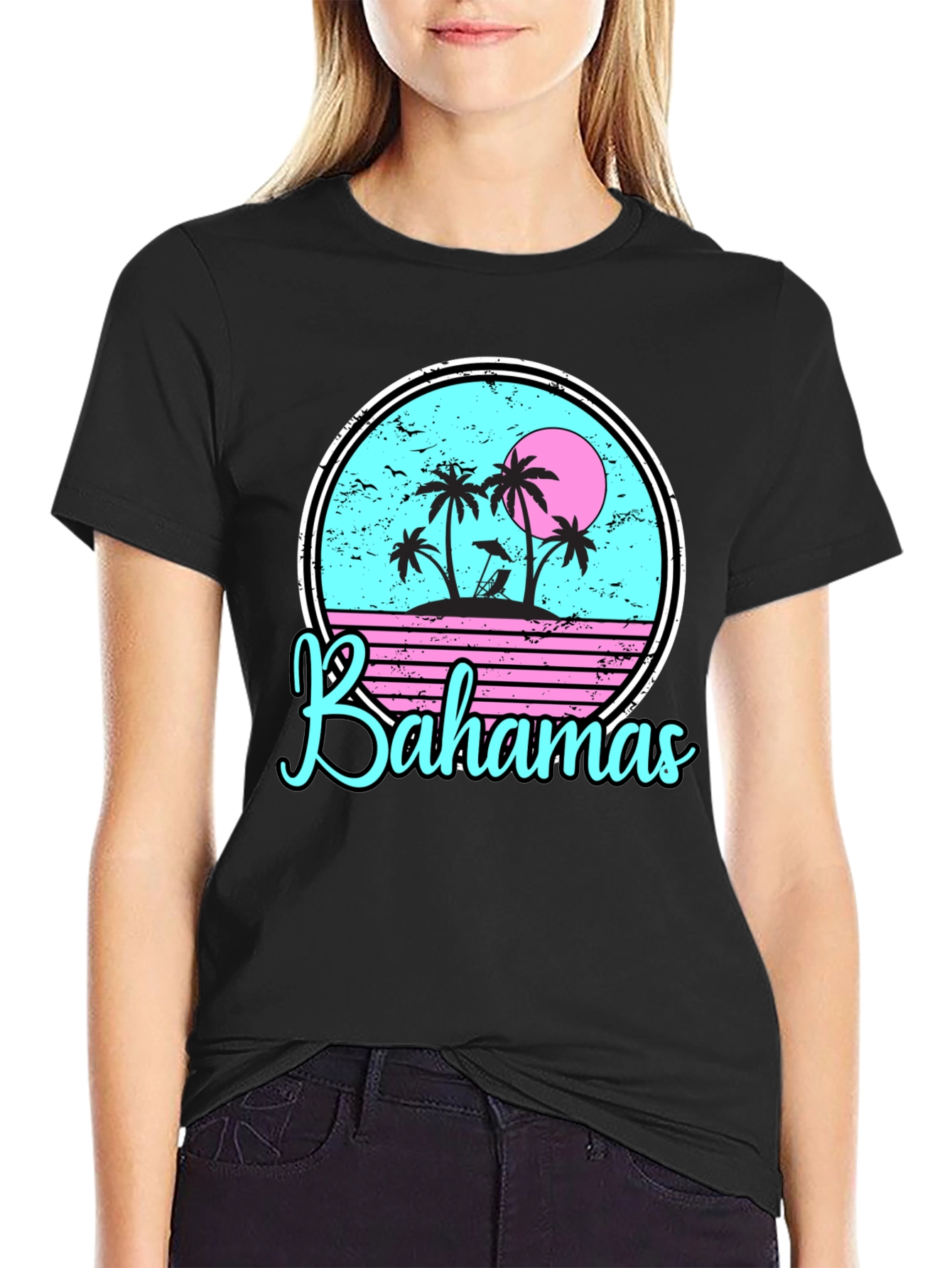 Bahamas Tropical Graphic T-Shirt Black