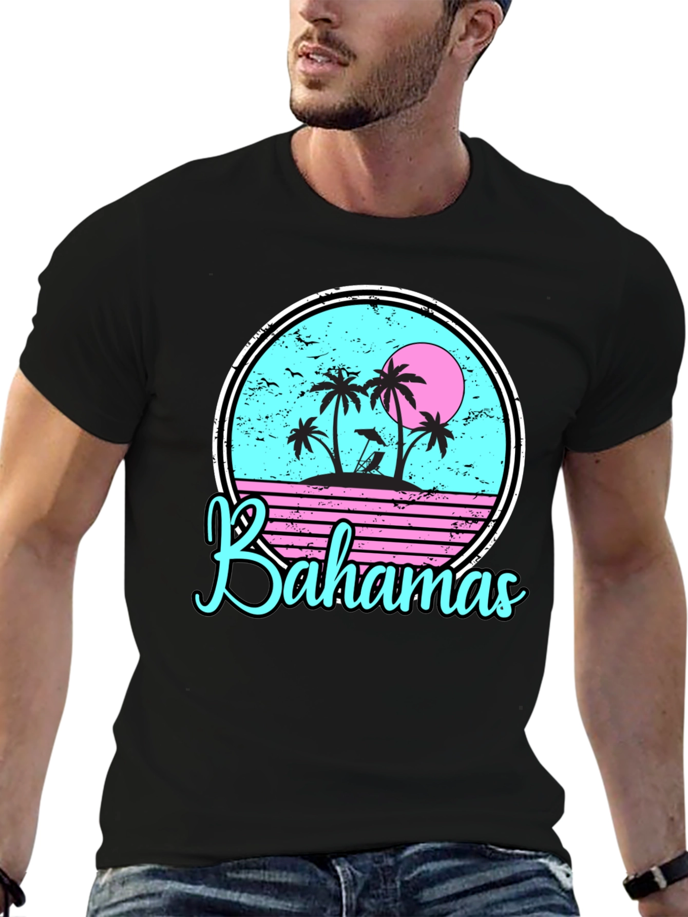 Bahamas Tropical Graphic T-Shirt Black