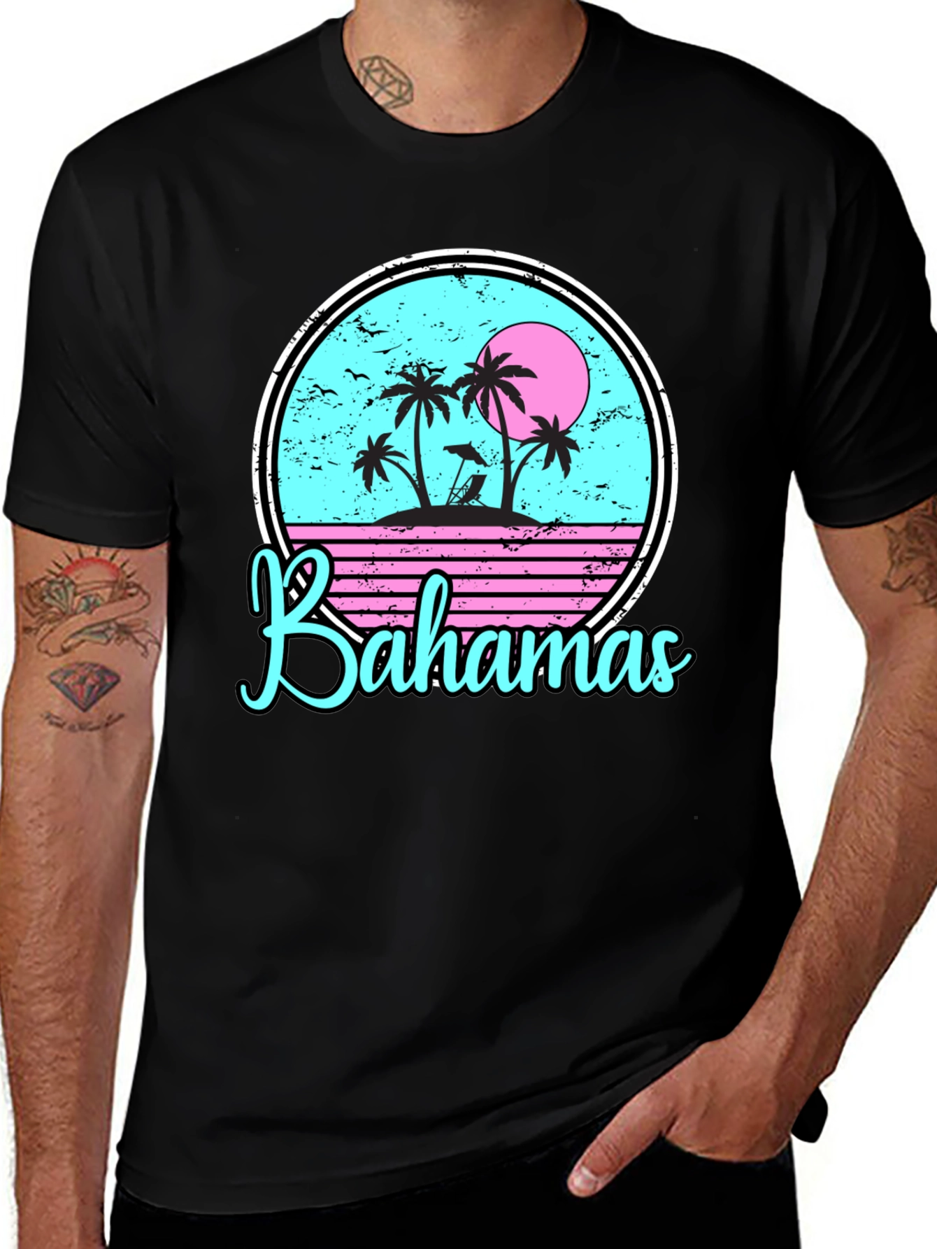 Bahamas Tropical Graphic T-Shirt Black