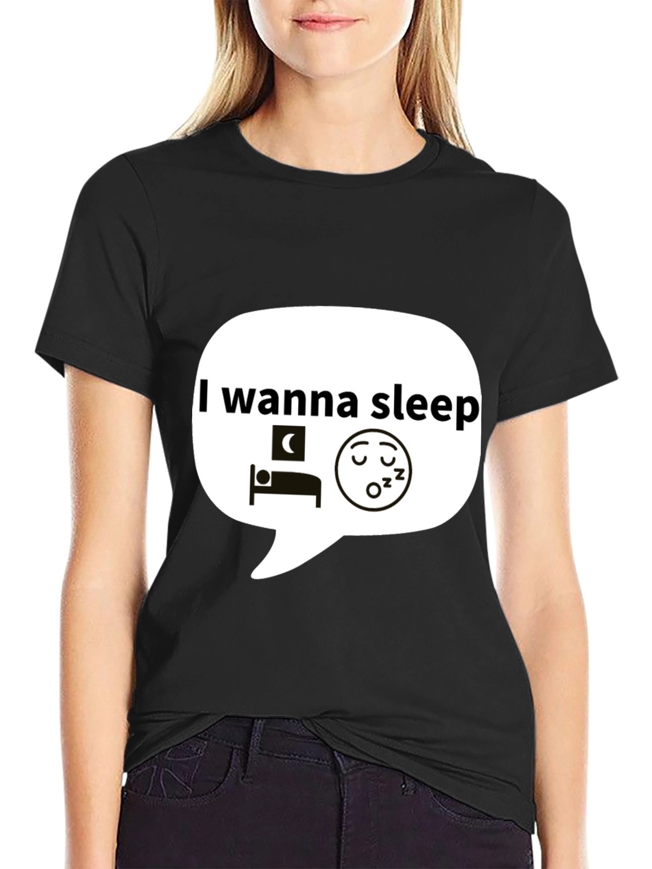 I Wanna Sleep Graphic Black T-Shirt