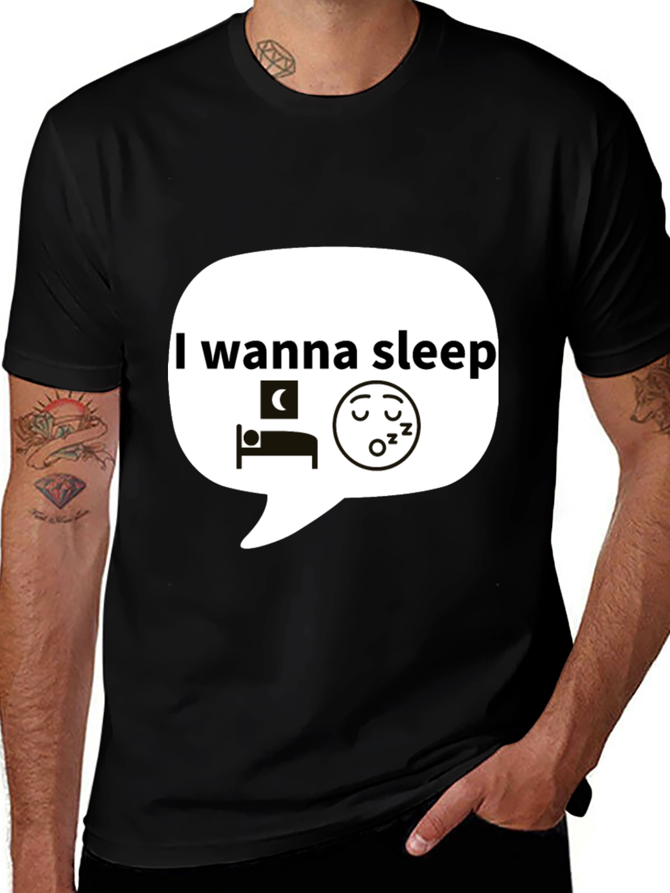 I Wanna Sleep Graphic Black T-Shirt