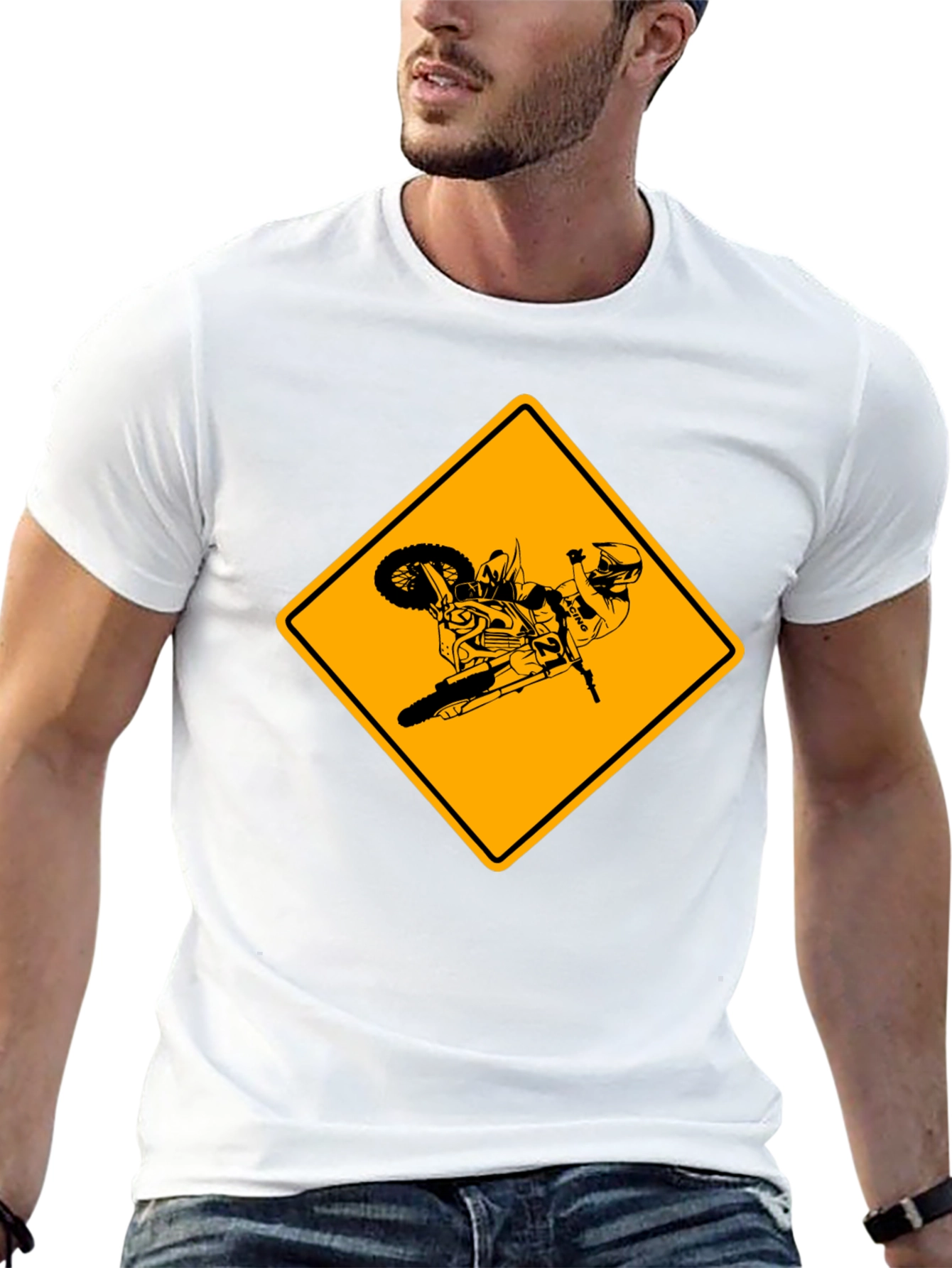 Mens Black T-Shirt with Motocross Design