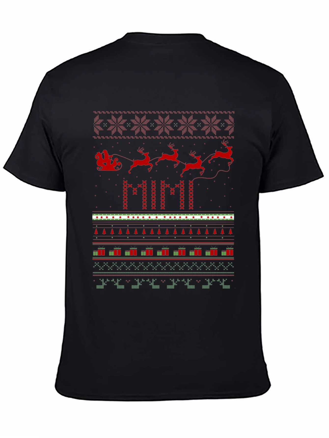 Christmas Santa Sleigh Ugly Sweater Pattern T-Shirt