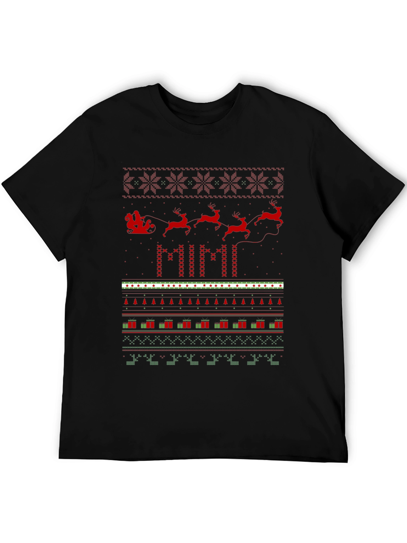Christmas Santa Sleigh Ugly Sweater Pattern T-Shirt