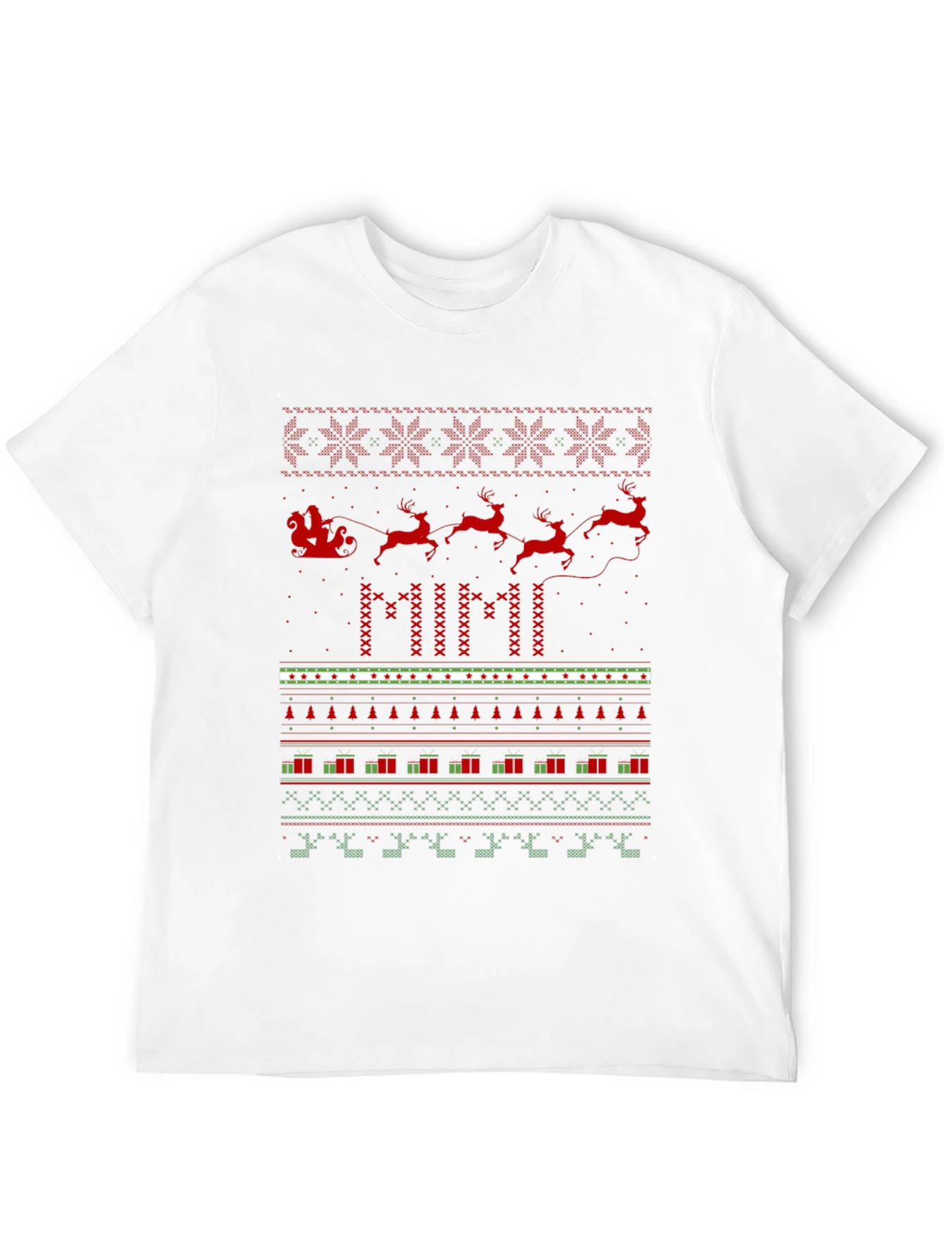 Christmas Santa Sleigh Ugly Sweater Pattern T-Shirt