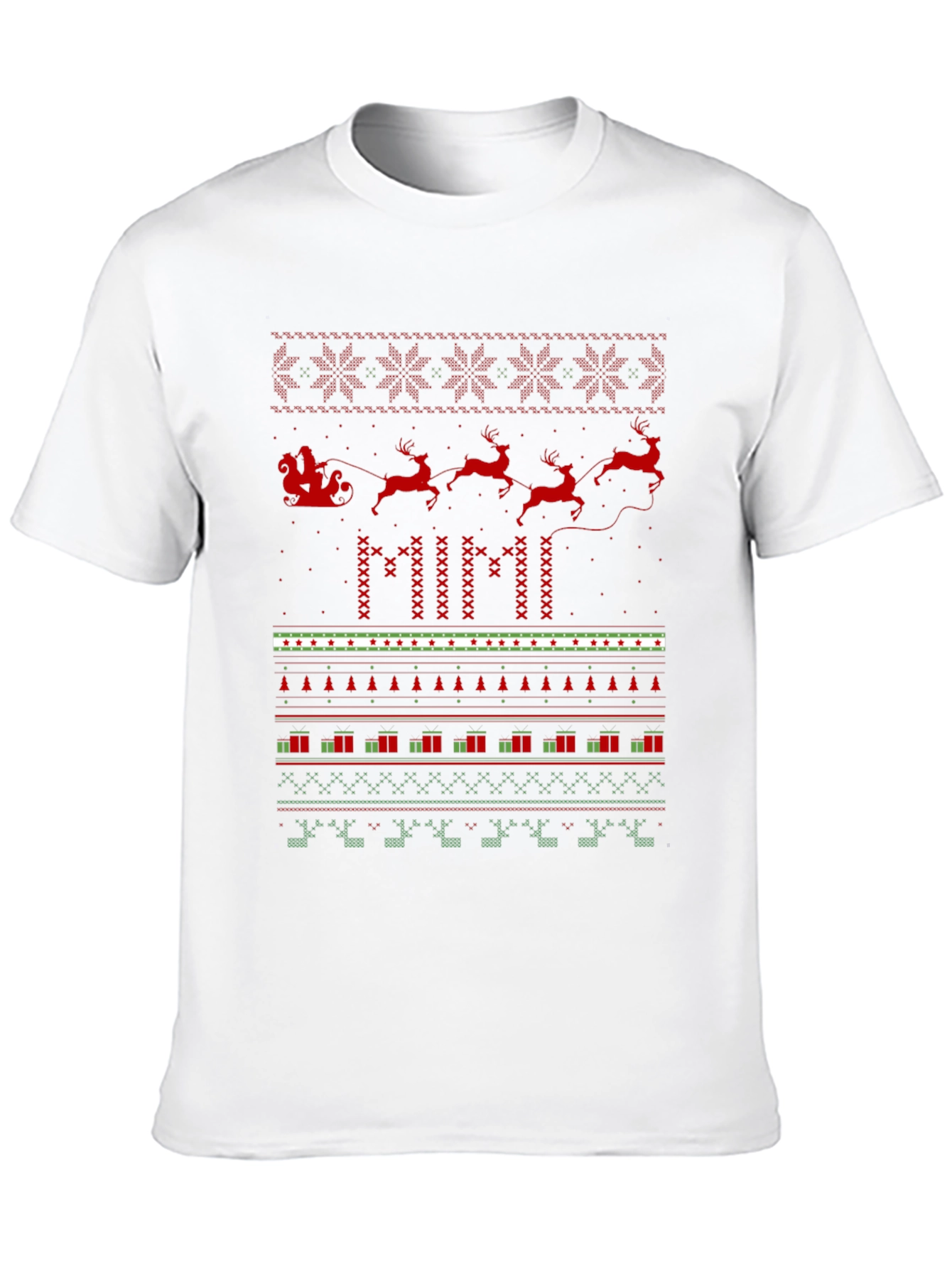 Christmas Santa Sleigh Ugly Sweater Pattern T-Shirt