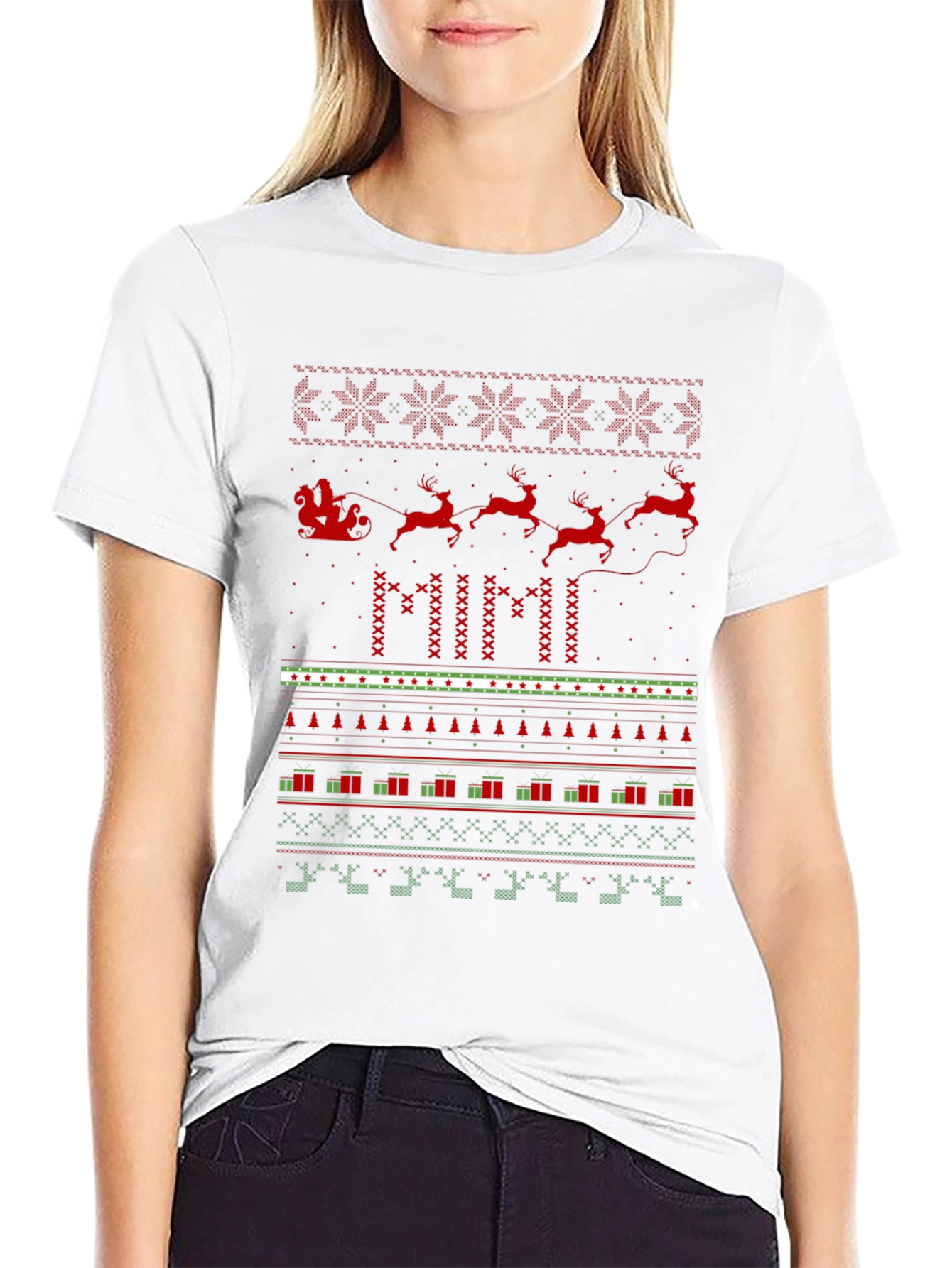 Christmas Santa Sleigh Ugly Sweater Pattern T-Shirt