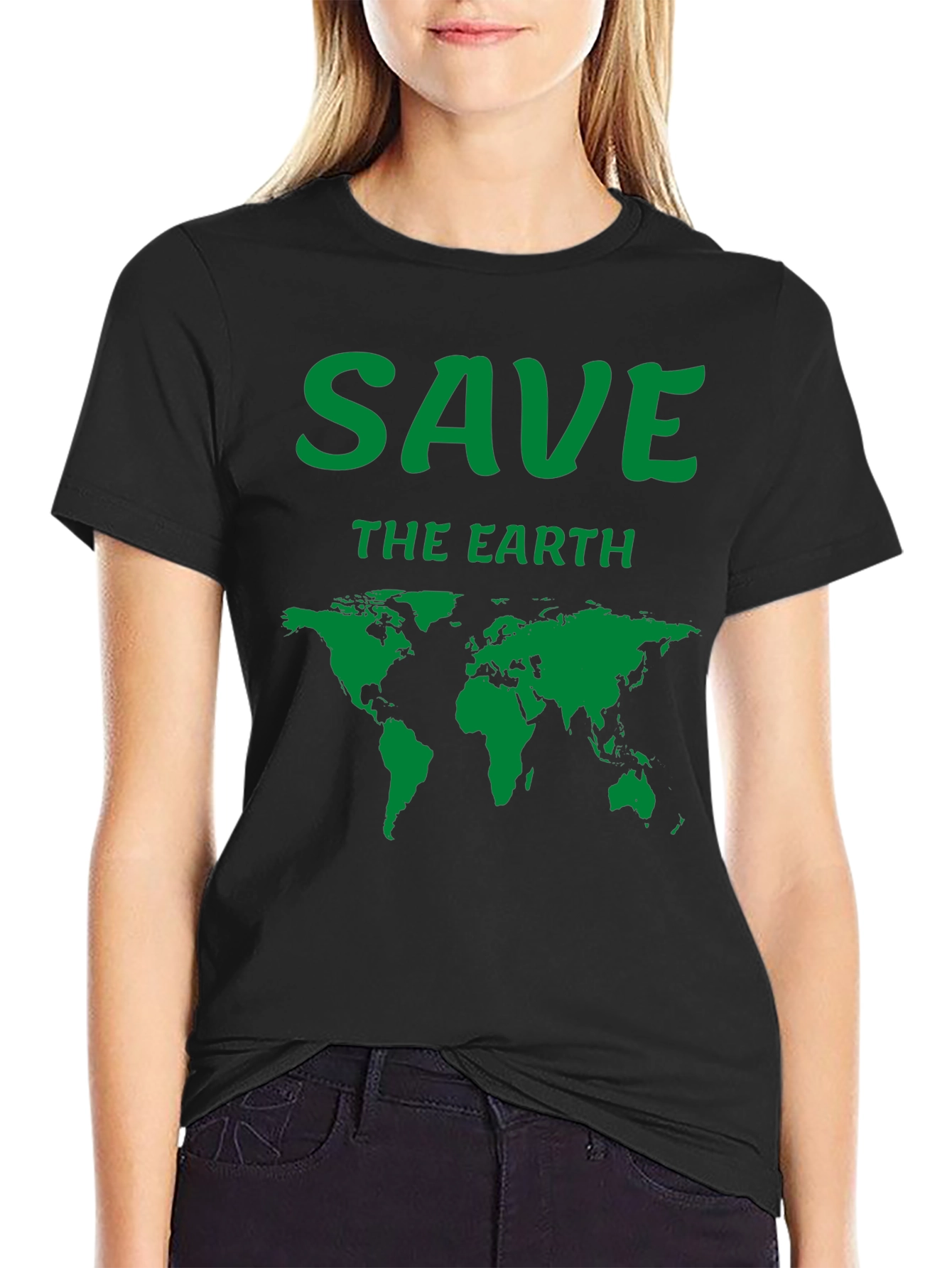 Save the Earth T-Shirt - Black - Map Graphic