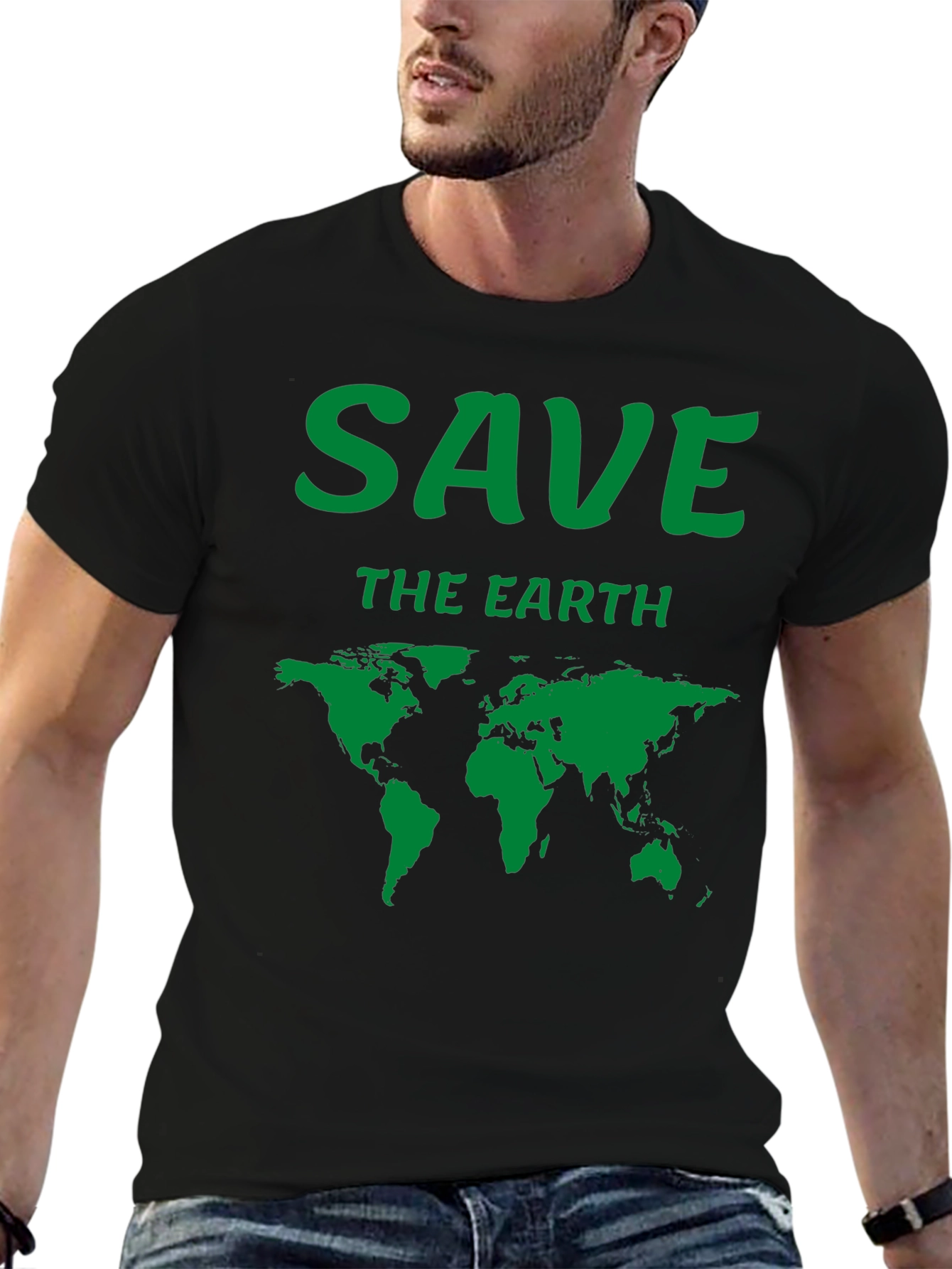 Save the Earth T-Shirt - Black - Map Graphic
