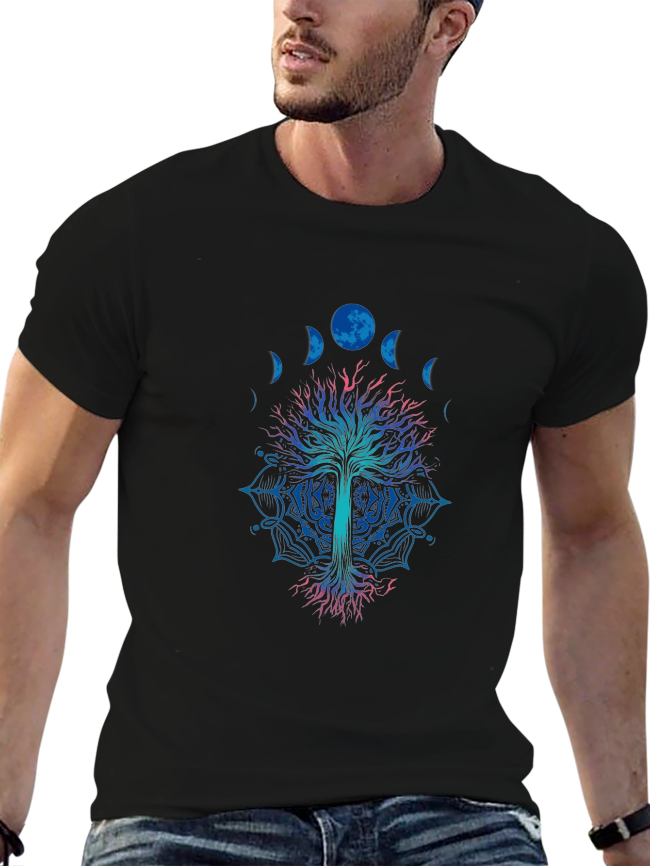 Moon Phase Tree Graphic Tee - Black