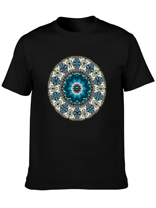 Blue Mandala Graphic Tee - Unique Geometric Design