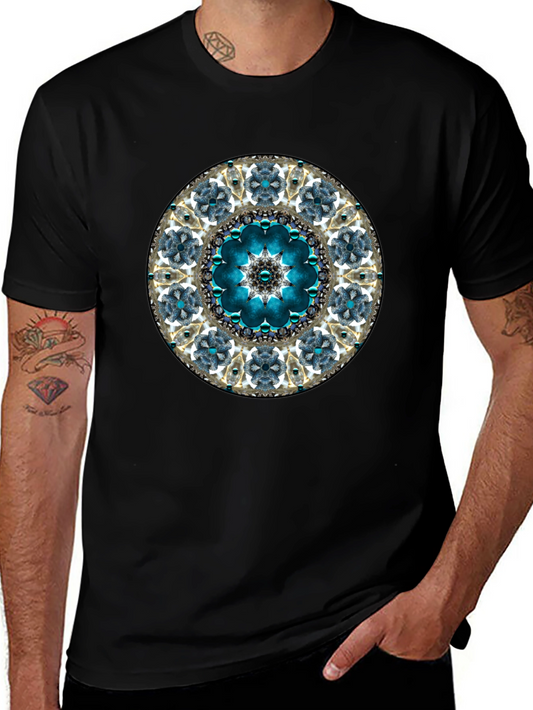 Blue Mandala Graphic Tee - Unique Geometric Design