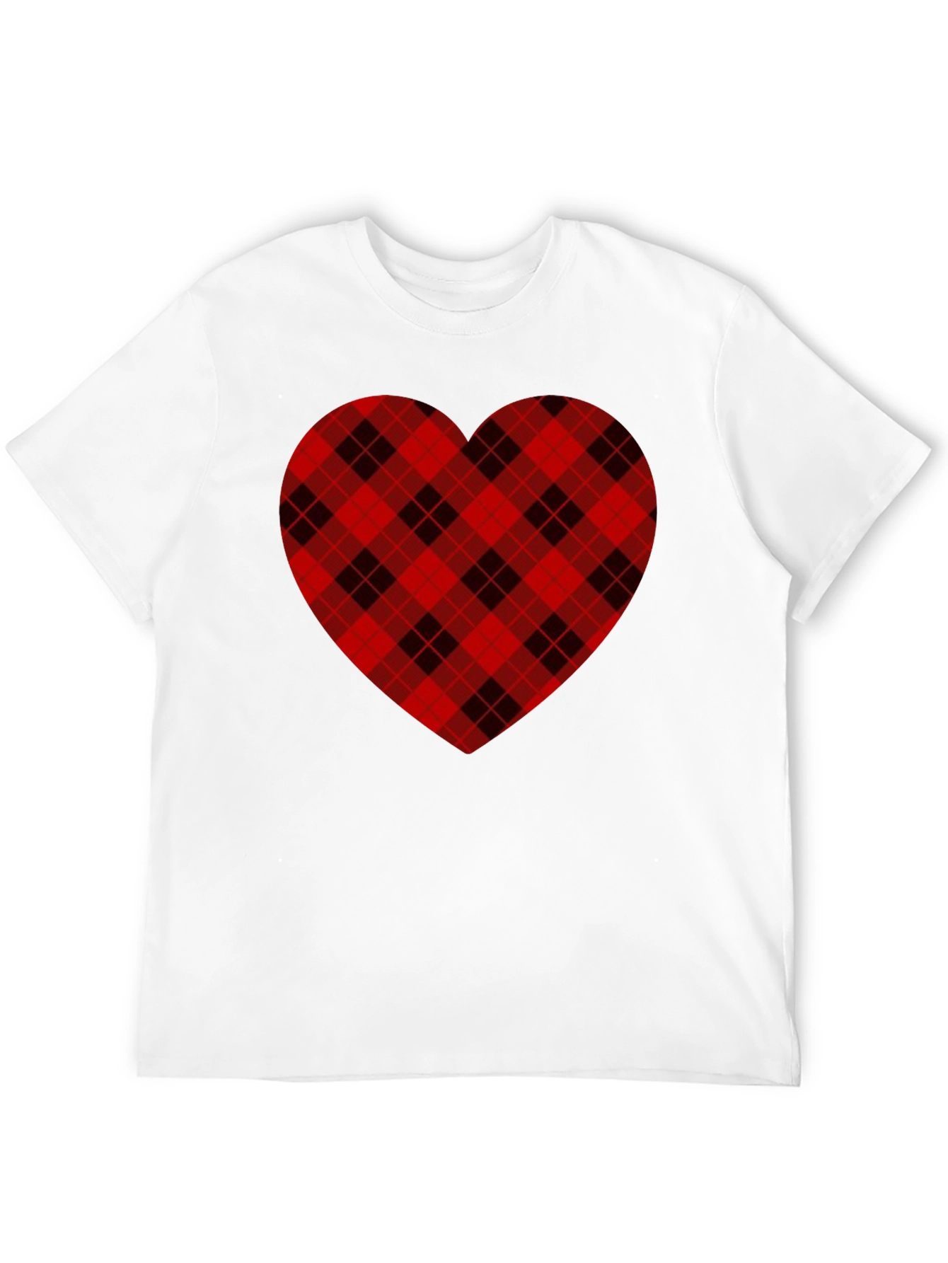 Plaid Heart Graphic Tee -  Black Cotton Blend Shirt