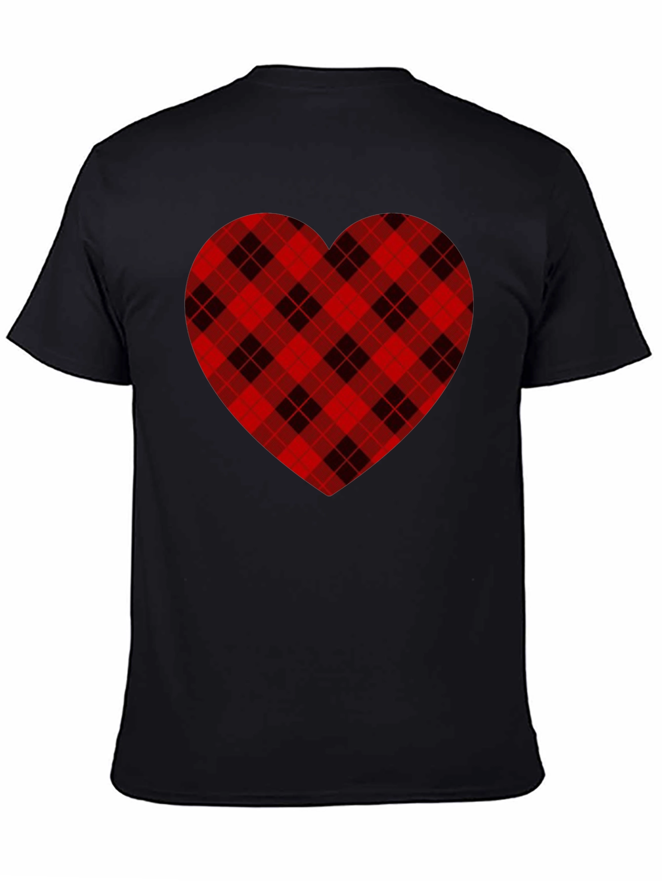 Plaid Heart Graphic Tee -  Black Cotton Blend Shirt