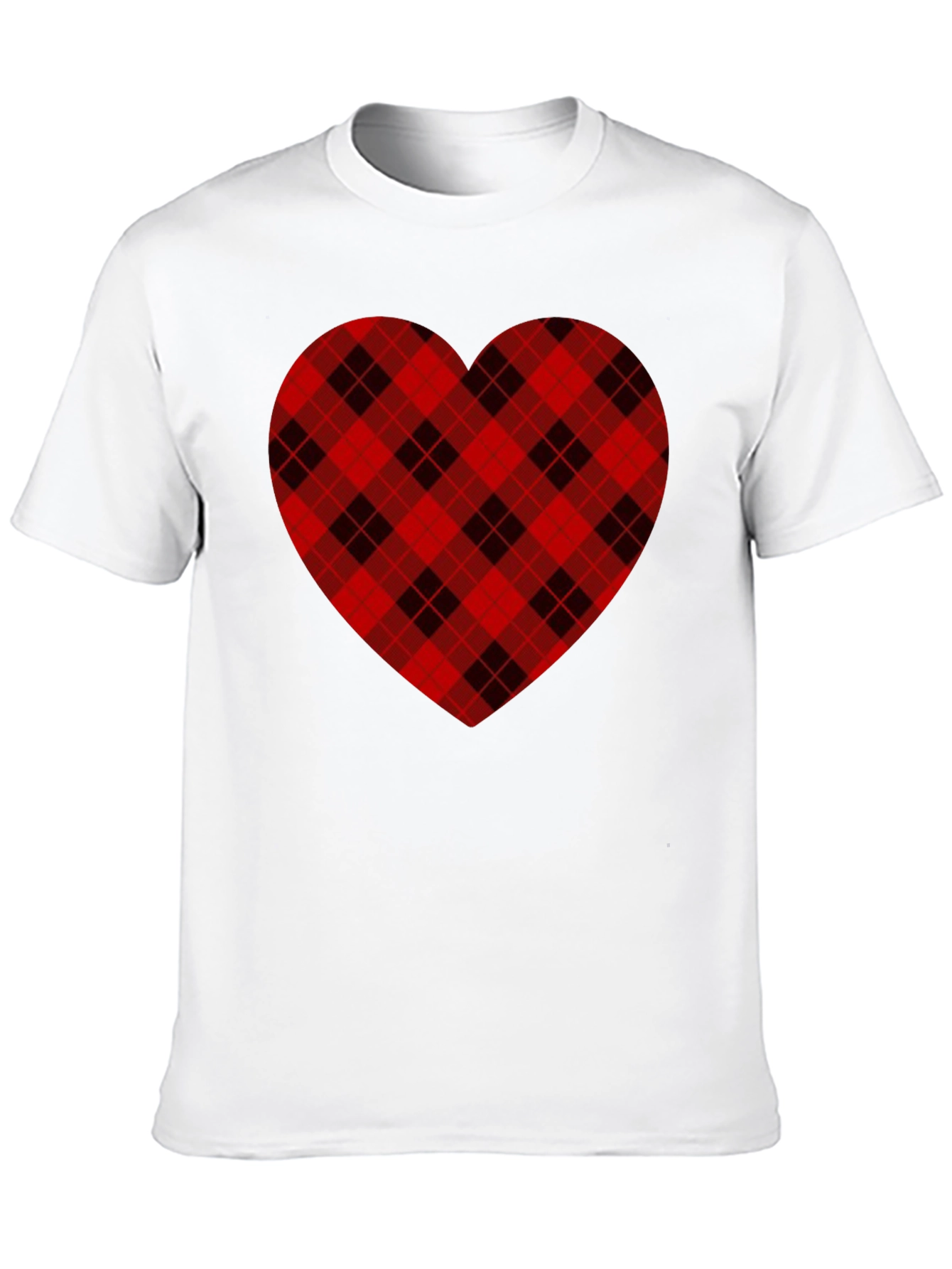 Plaid Heart Graphic Tee -  Black Cotton Blend Shirt