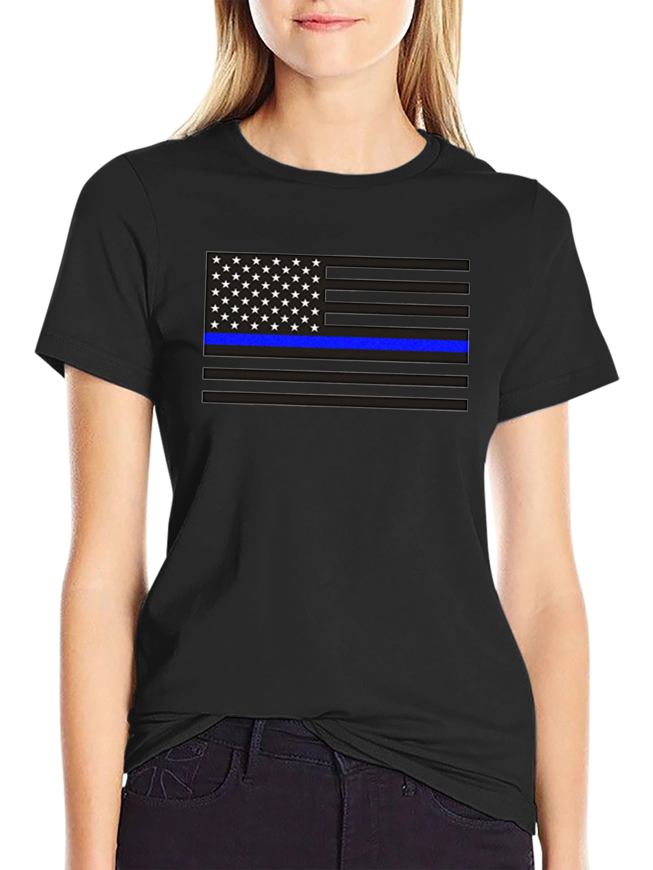 Thin Blue Line American Flag T-Shirt